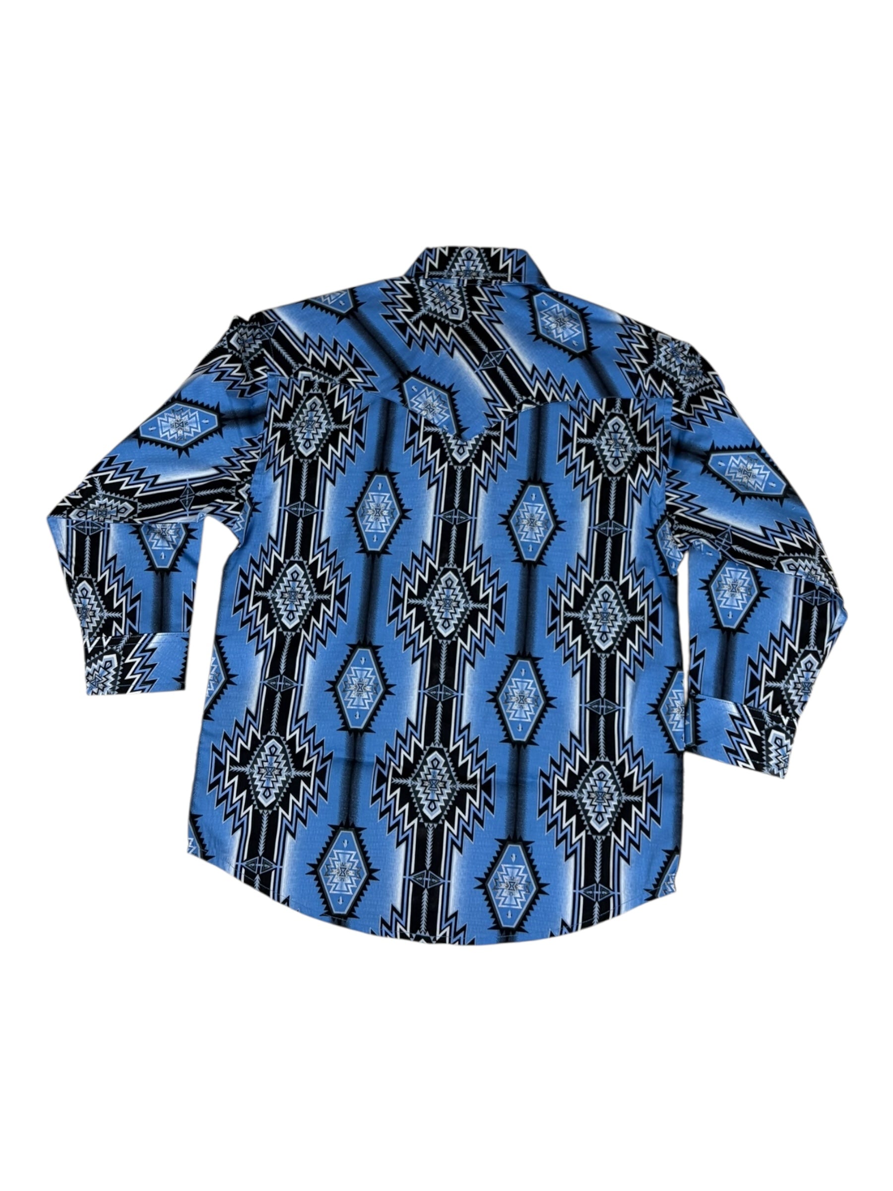 Rock & Roll Denim Boys’ Southwestern Print Long Sleeve Snap Shirt – Blue & Black