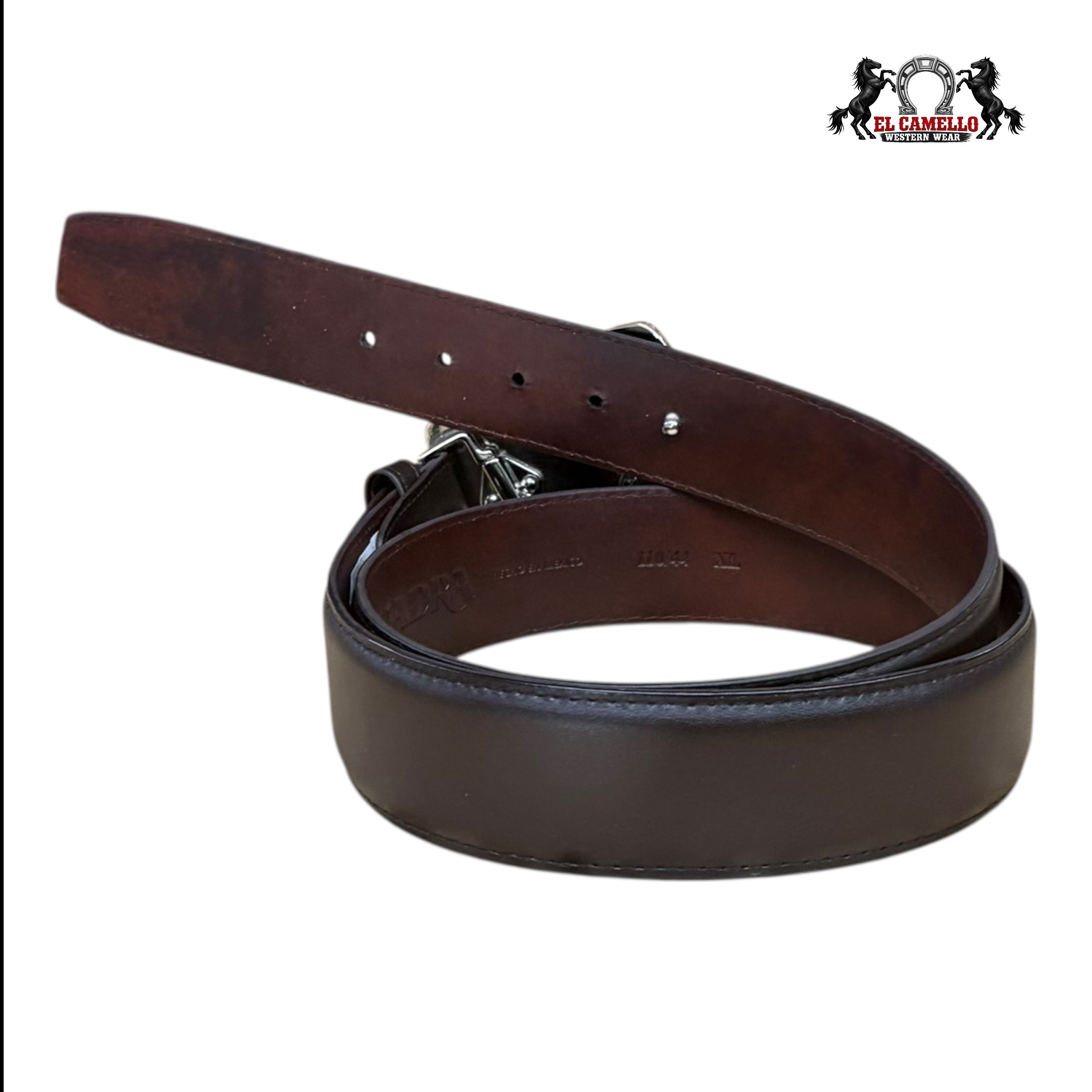 Cuadra Men’s Embossed Leather Belt with Engraved Buckle – Brown BC401