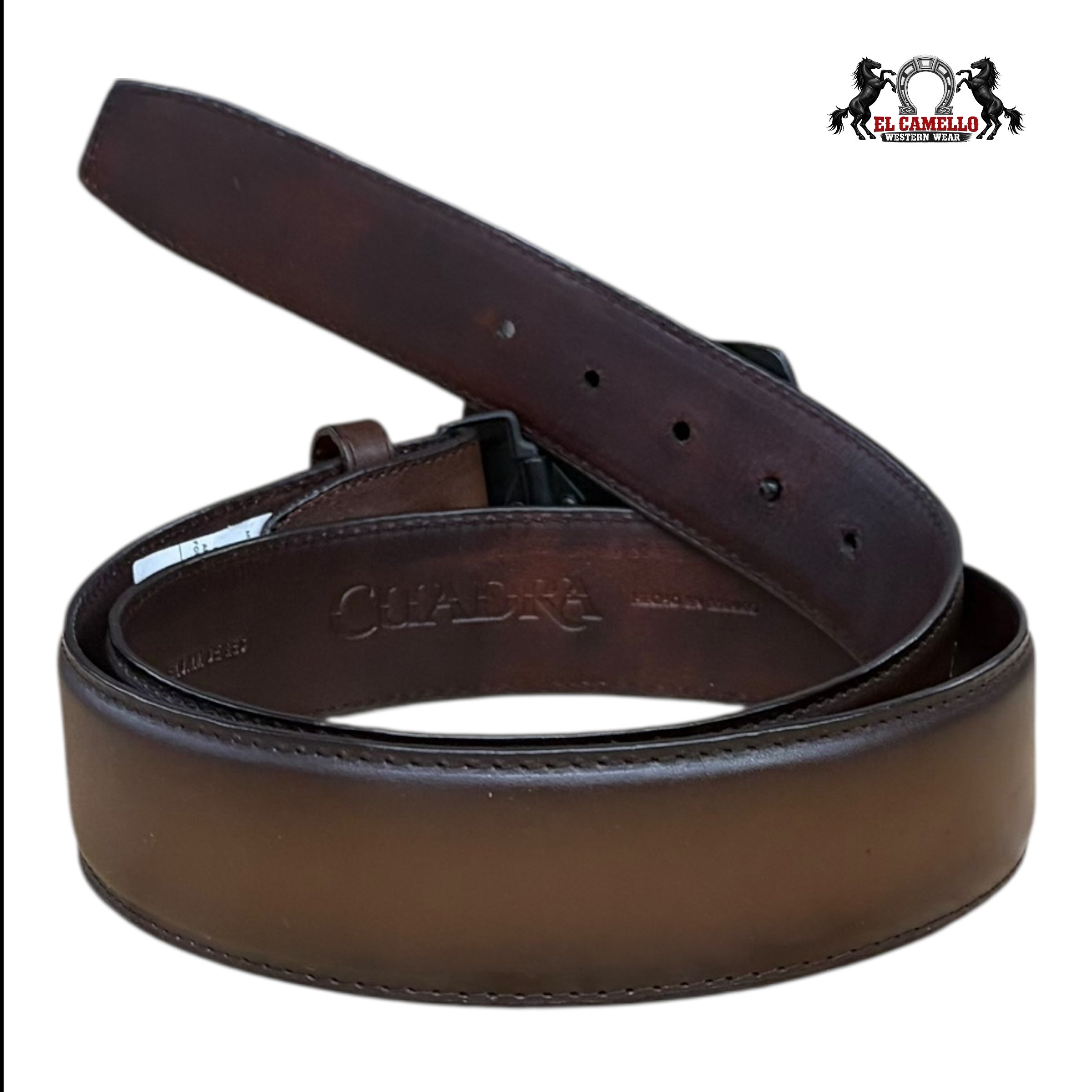 Cuadra Men’s Woven Leather Belt with Monogram Buckle – Brown