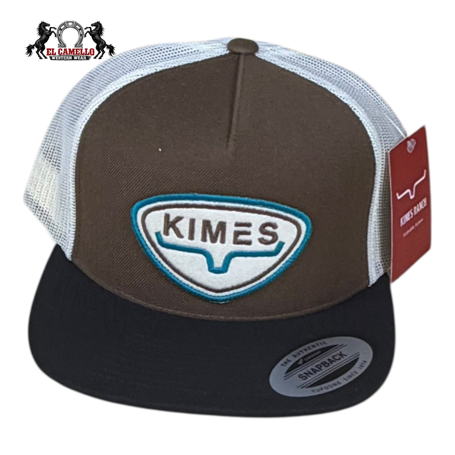 Kimes Ranch Brown & Black Trucker Snapback Hat with Turquoise Shield Patch