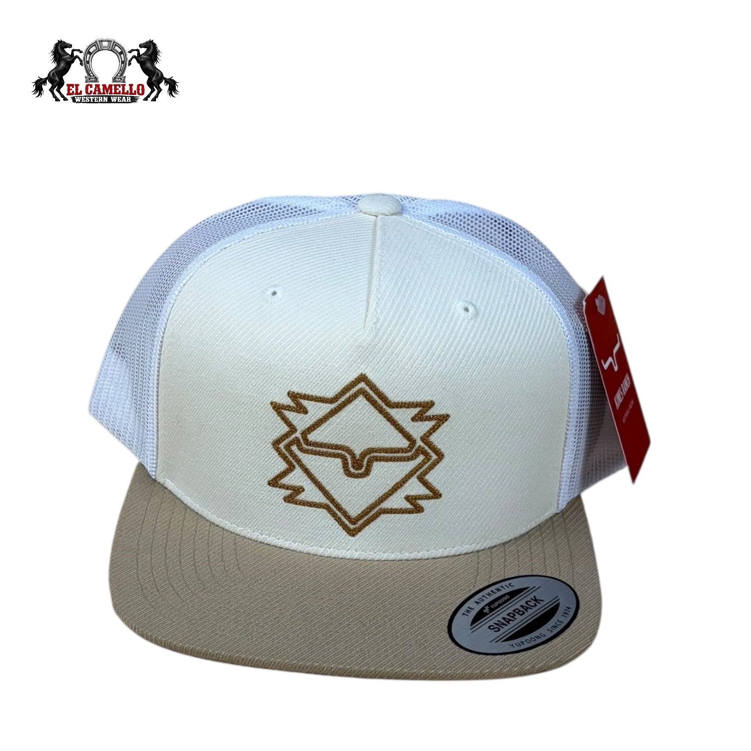 Kimes Ranch White & Tan Trucker Snapback Hat with Western Diamond Logo
