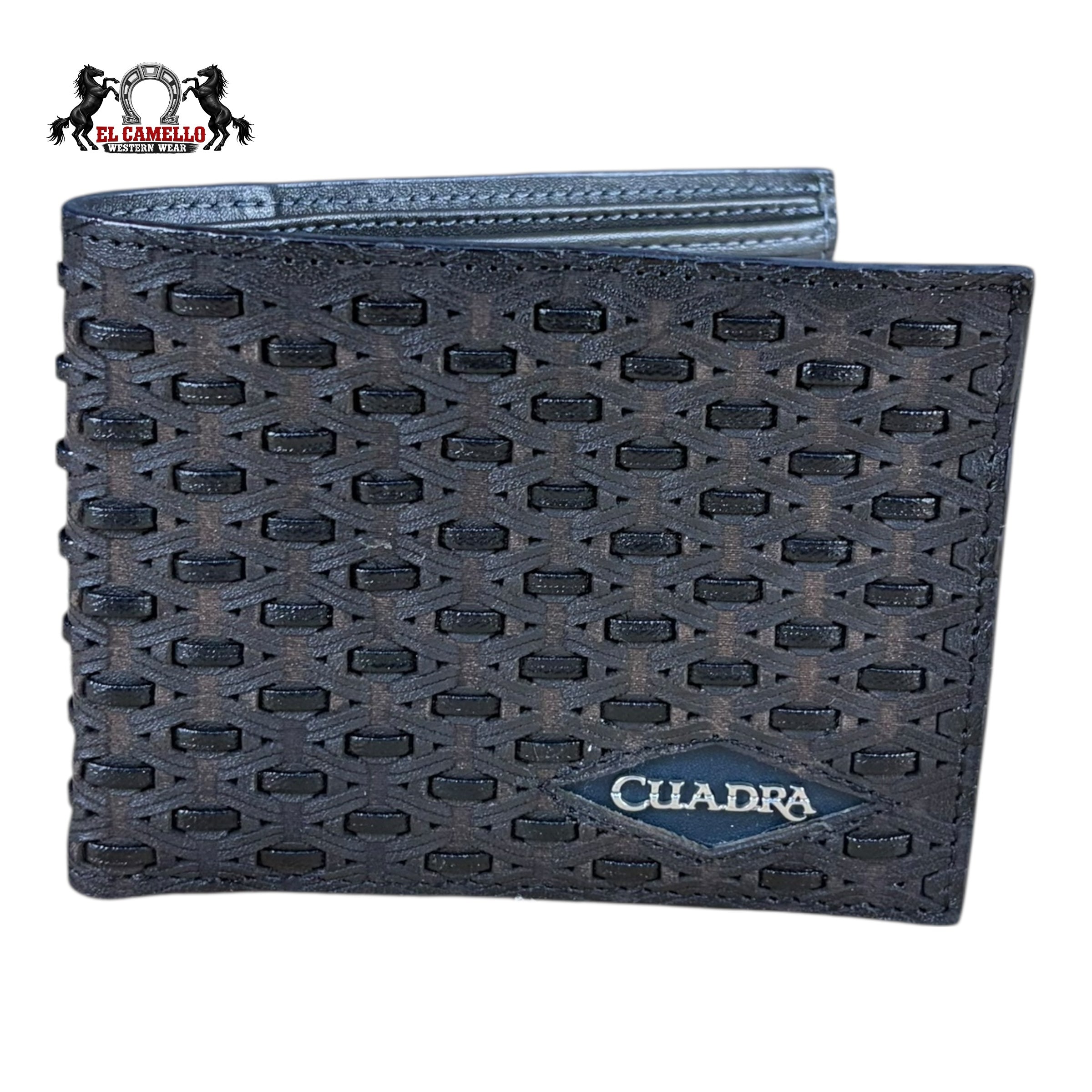 Cuadra Men’s Black Leather Bifold Wallet DU704 with Woven Detail