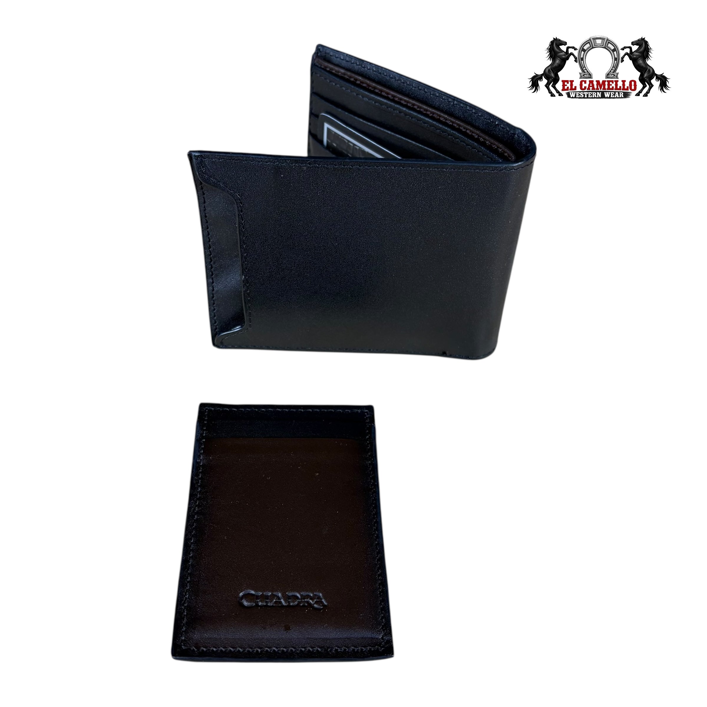 Cuadra Men’s Black Leather Bifold Wallet DU710 with Money Clip & Removable Card Holder