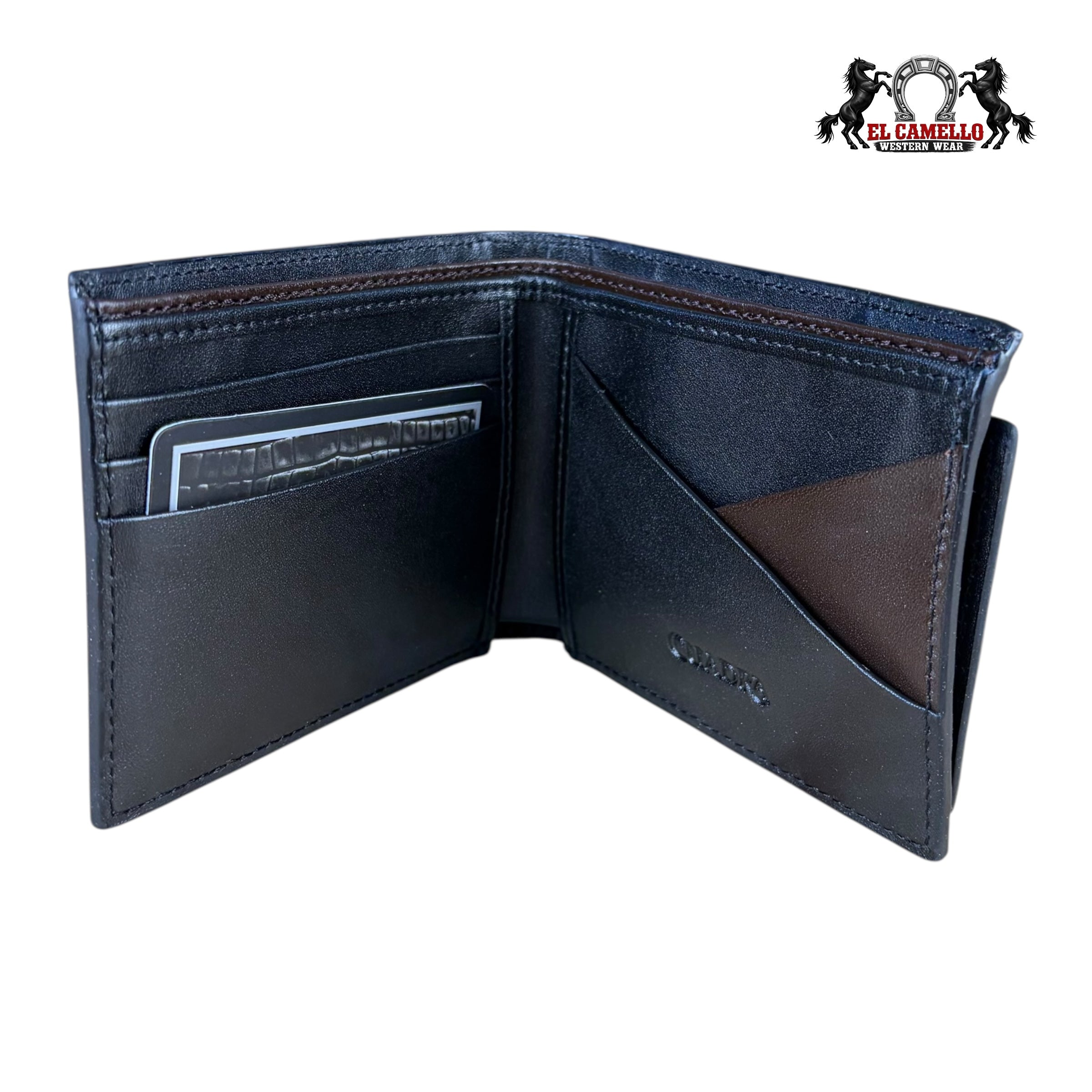 Cuadra Men’s Black Leather Bifold Wallet DU710 with Money Clip & Removable Card Holder
