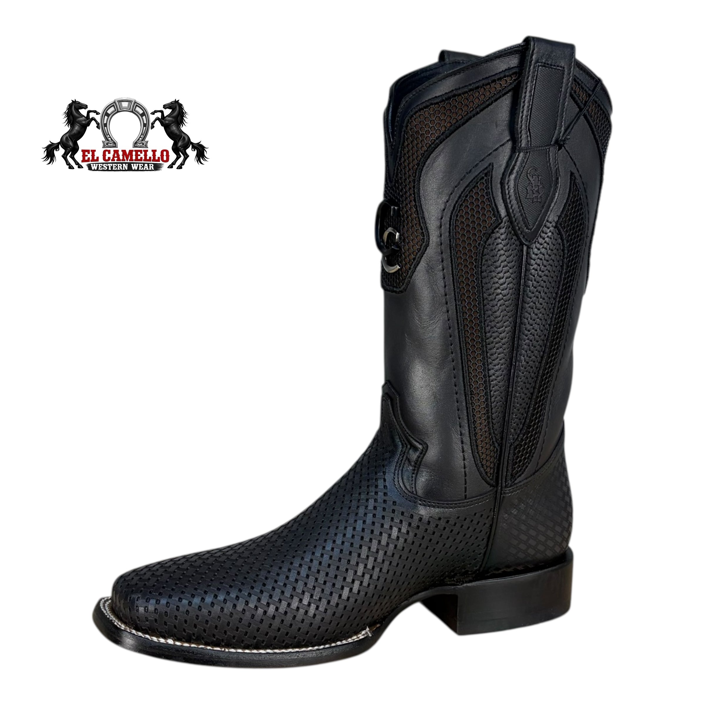 Cuadra Men’s Black Perforated Leather Western Boots CU985 – Square Toe, Hybrid Sole