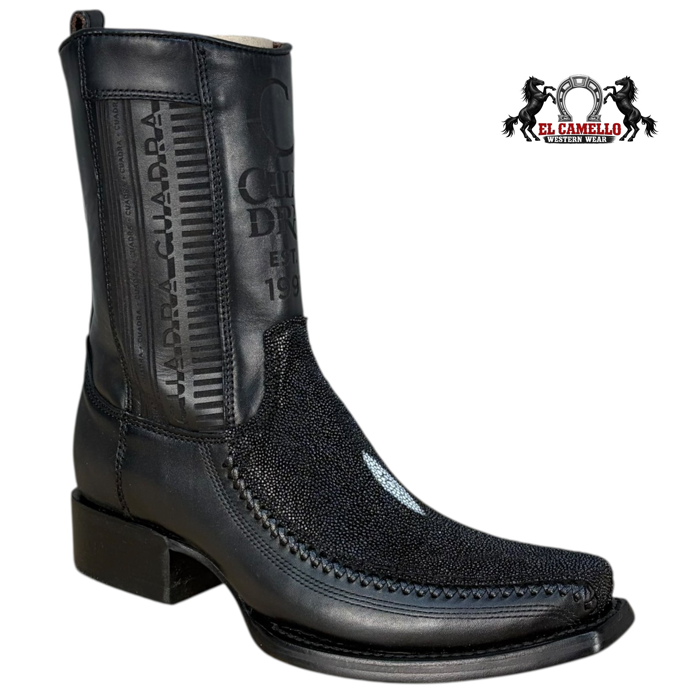 Cuadra Men’s Black Stingray & Leather Ankle Boots – Square Toe, Side Zip, Hybrid Sole CU783