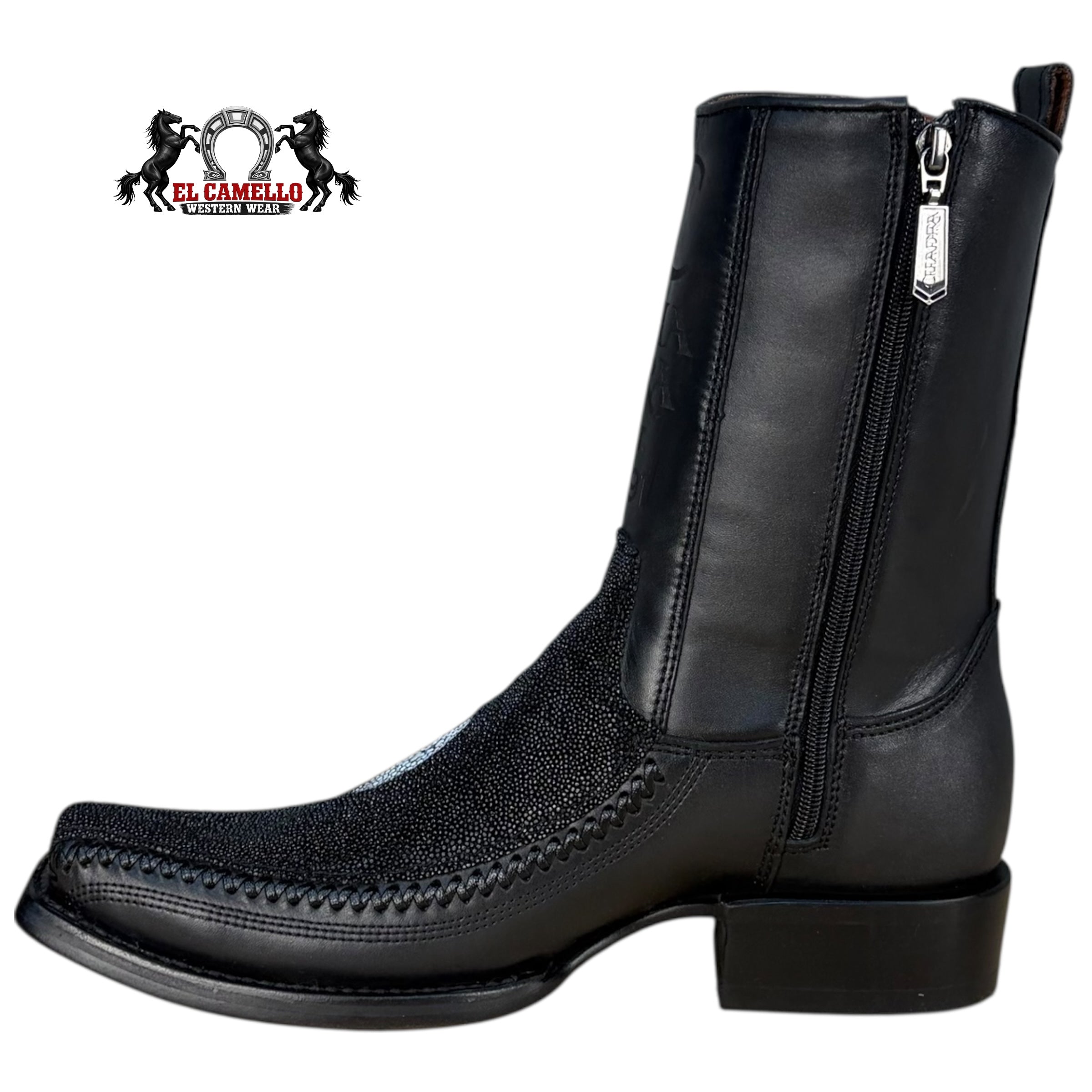 Cuadra Men’s Black Stingray & Leather Ankle Boots – Square Toe, Side Zip, Hybrid Sole CU783
