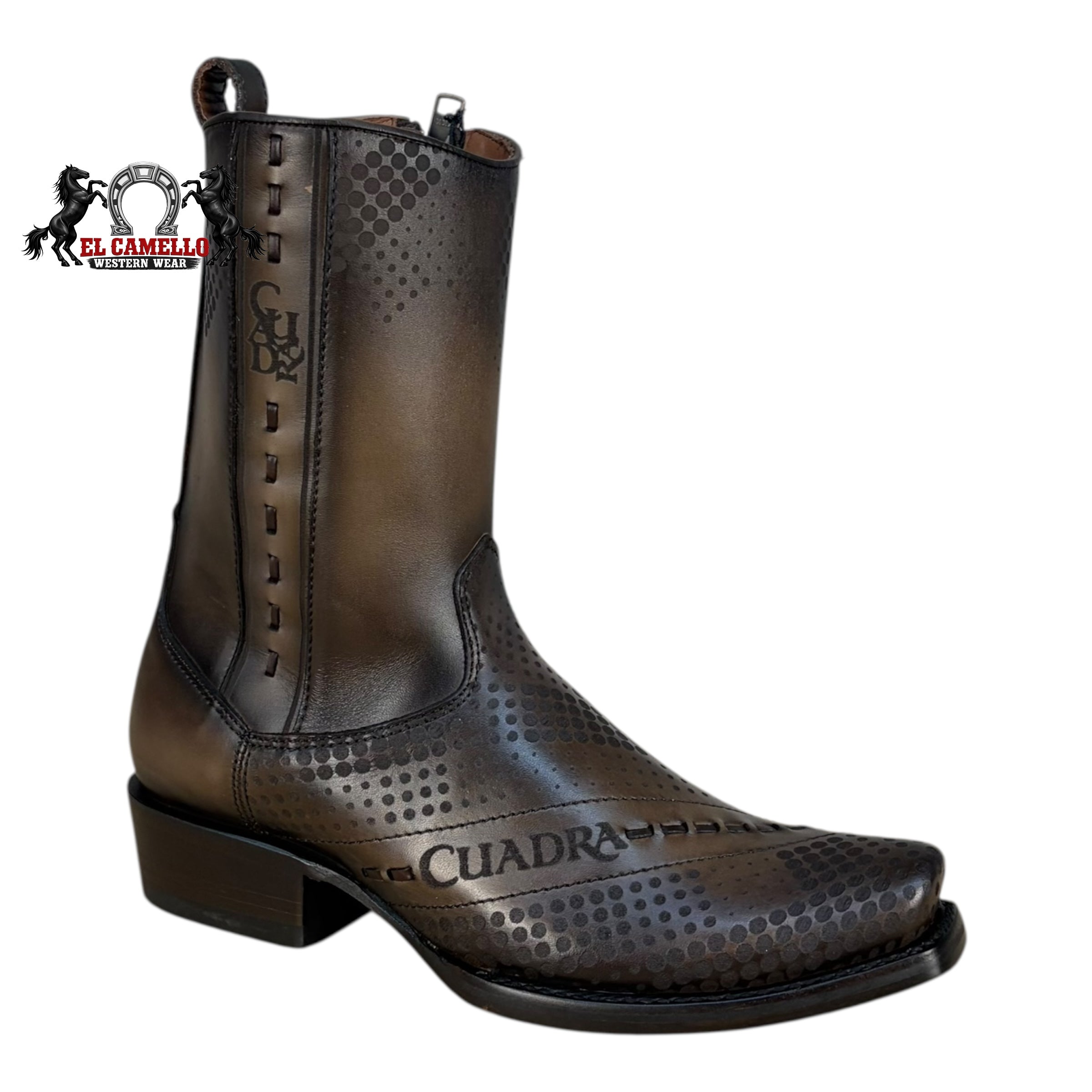 Cuadra Men’s Brown Laser-Perforated Leather Western Boots CU737 – Square Toe, Side Zip, Hybrid Sole