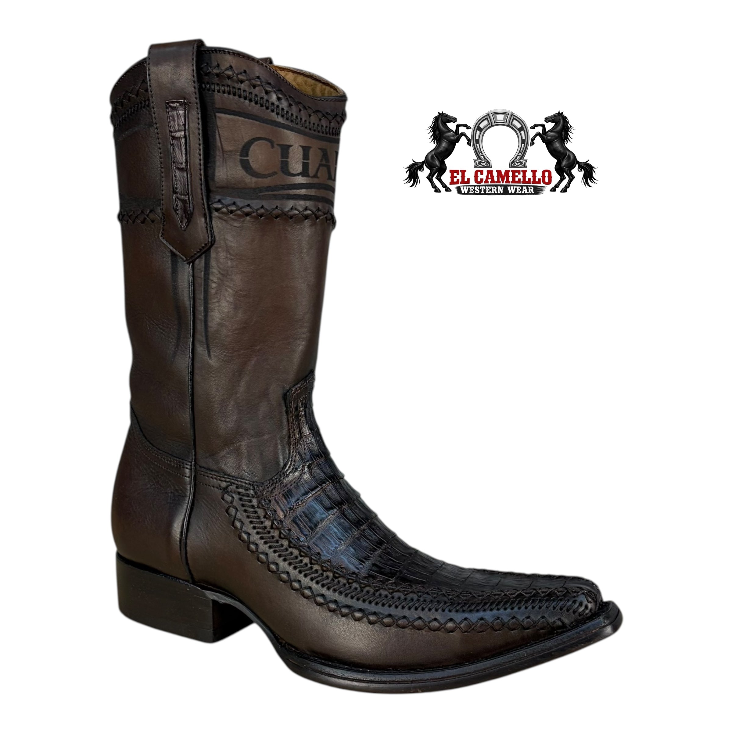 Cuadra Men’s Brown Croc-Print Leather Western Boots CU451 – Square Toe, Embroidered Shaft, Hybrid Sole