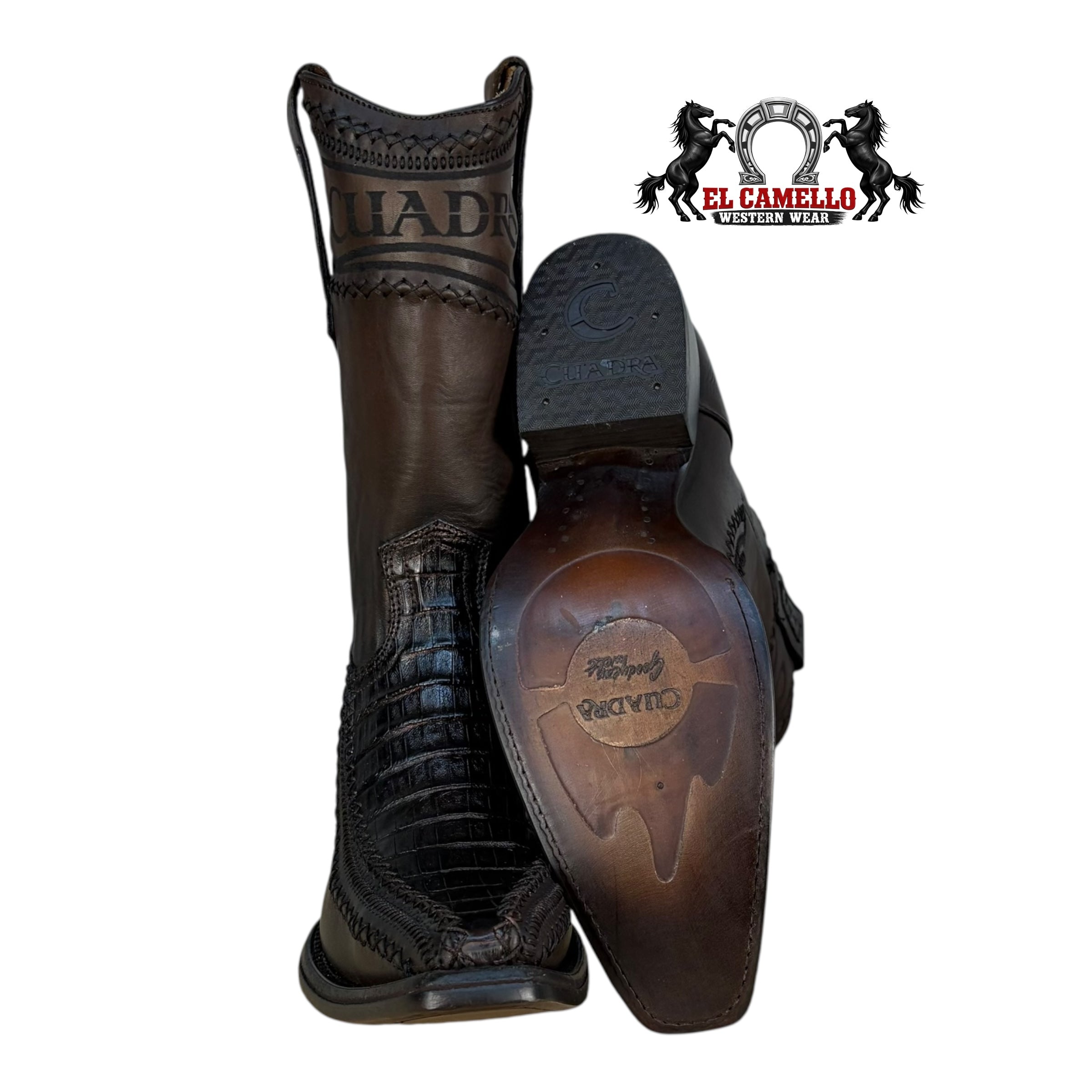 Cuadra Men’s Brown Croc-Print Leather Western Boots CU451 – Square Toe, Embroidered Shaft, Hybrid Sole