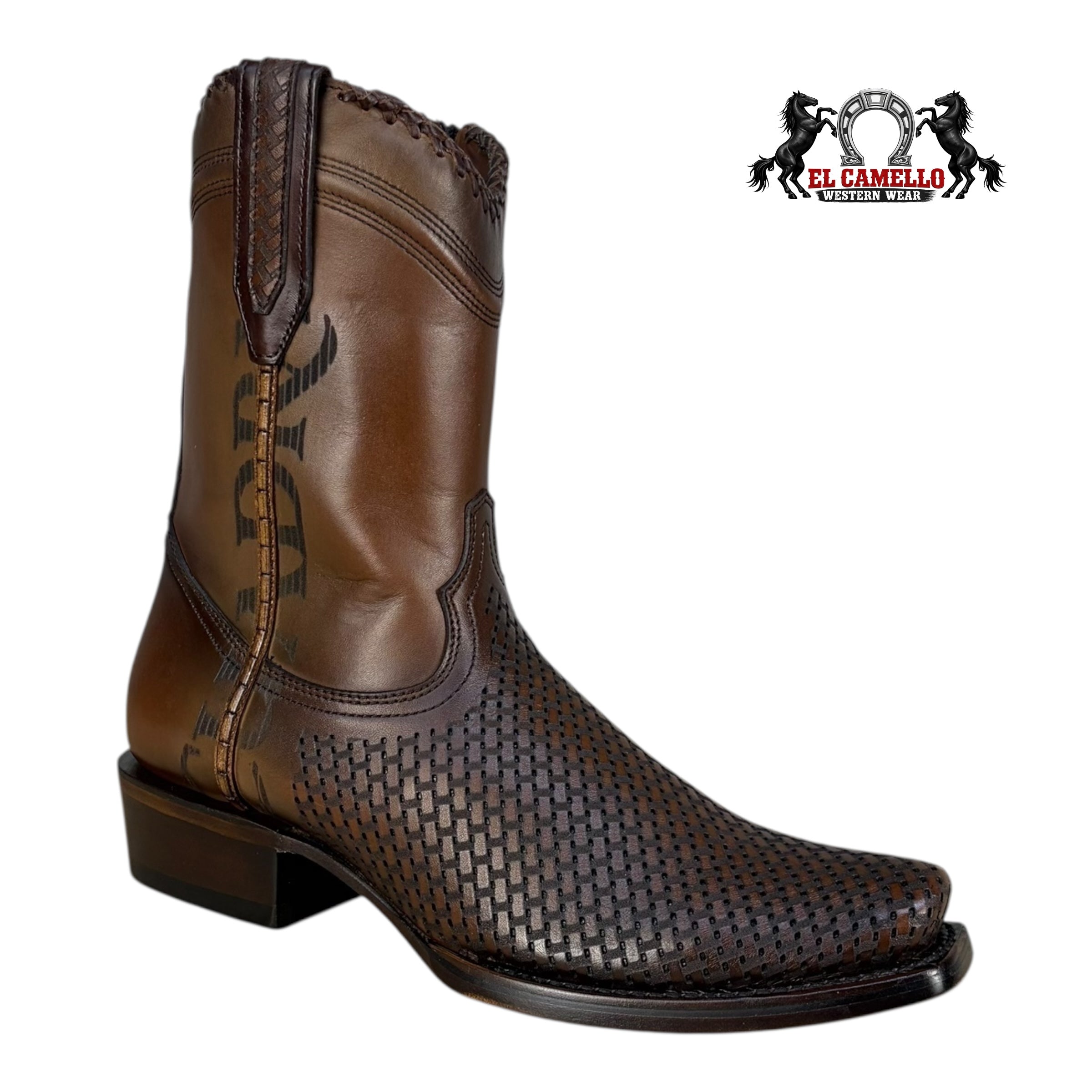Cuadra Men’s Brown Perforated Leather Western Boots CU817 – Square Toe, Side Zip, Hybrid Sole