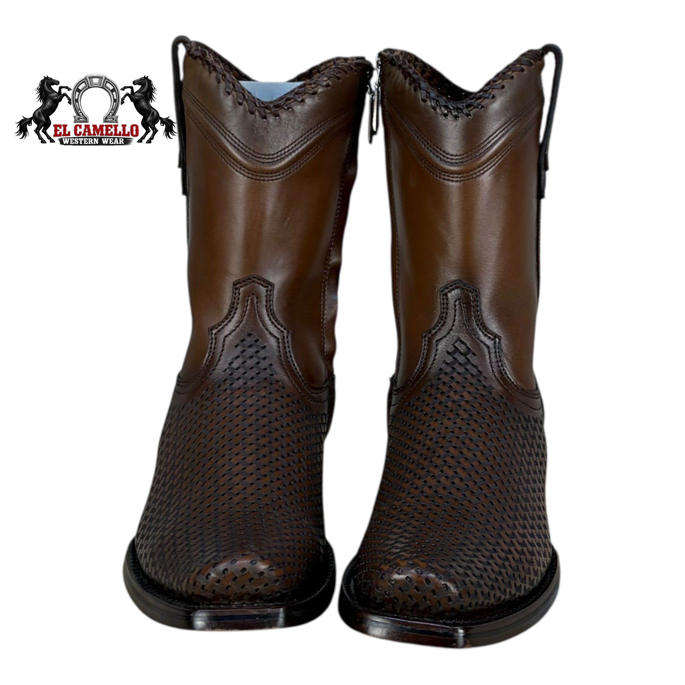 Cuadra Men’s Brown Perforated Leather Western Boots CU817 – Square Toe, Side Zip, Hybrid Sole