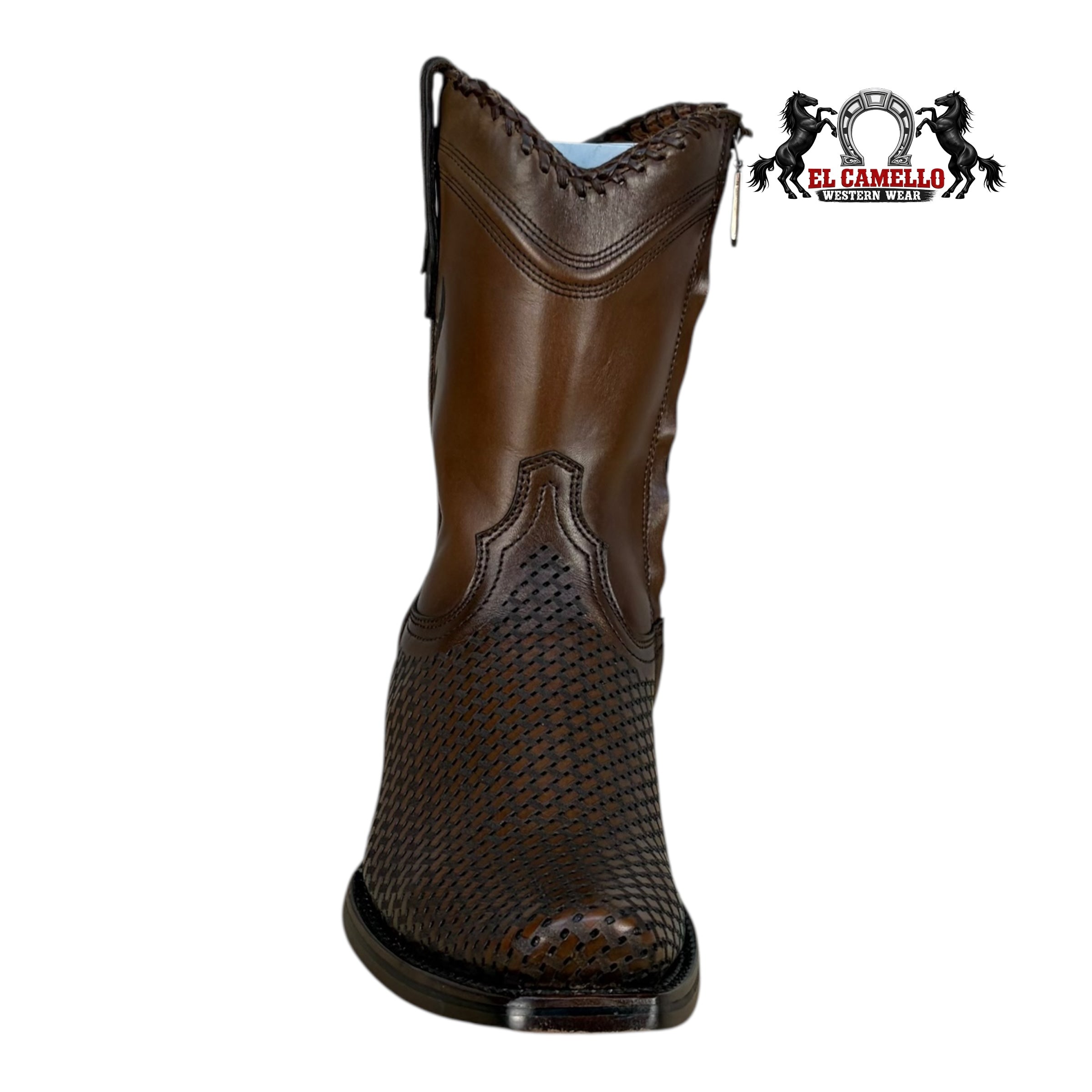 Cuadra Men’s Brown Perforated Leather Western Boots CU817 – Square Toe, Side Zip, Hybrid Sole