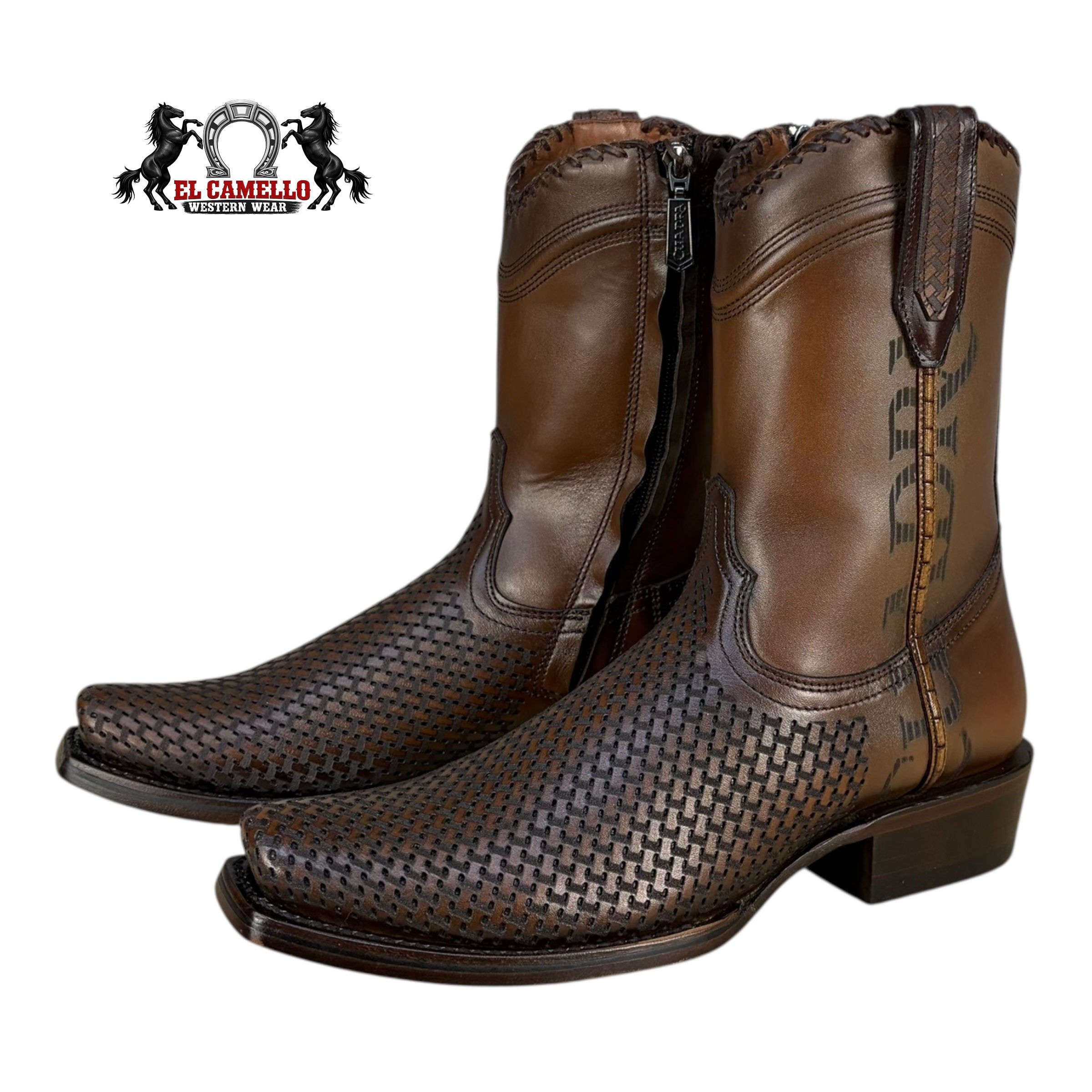 Cuadra Men’s Brown Perforated Leather Western Boots CU817 – Square Toe, Side Zip, Hybrid Sole