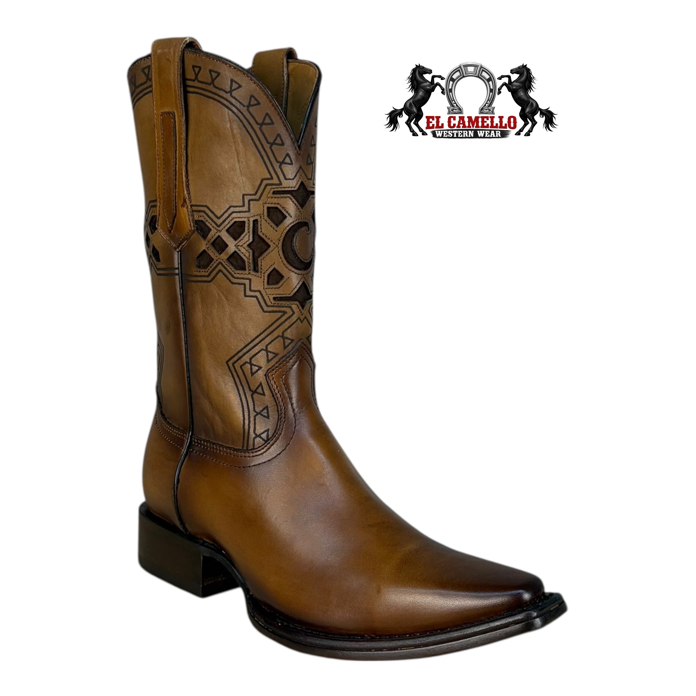 Cuadra Men’s CU662 Honey Brown Laser-Engraved Leather Western Boots – Square Toe