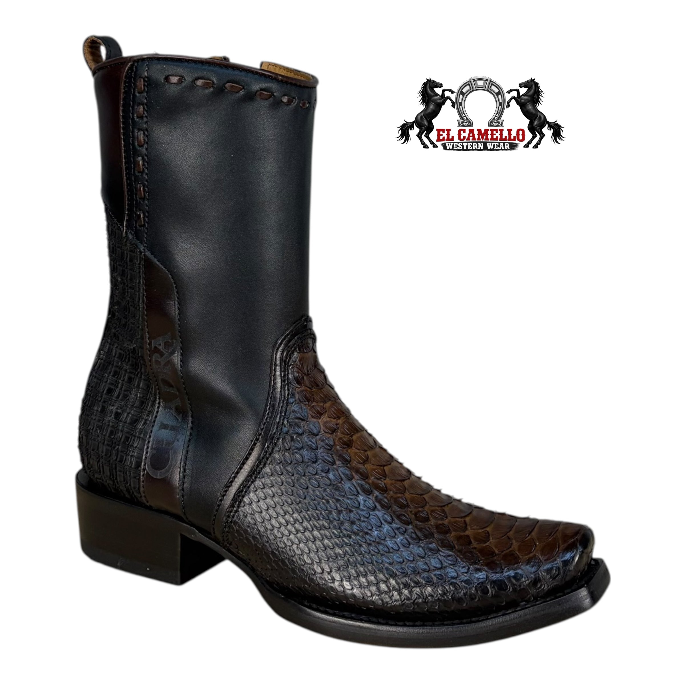 Cuadra Men’s Python & Black Leather Western Boots CU557 – Square Toe with Side Zipper