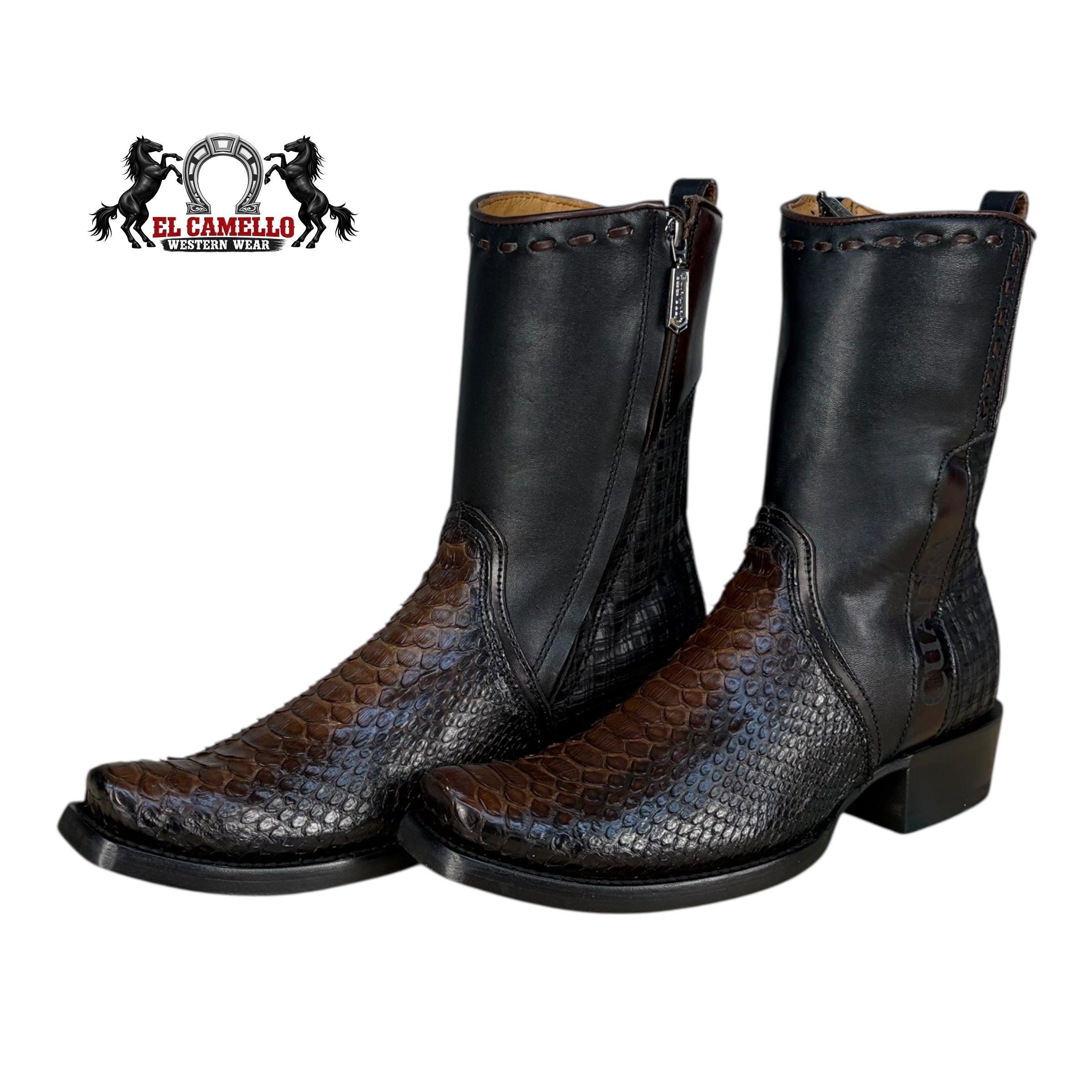Cuadra Men’s Python & Black Leather Western Boots CU557 – Square Toe with Side Zipper