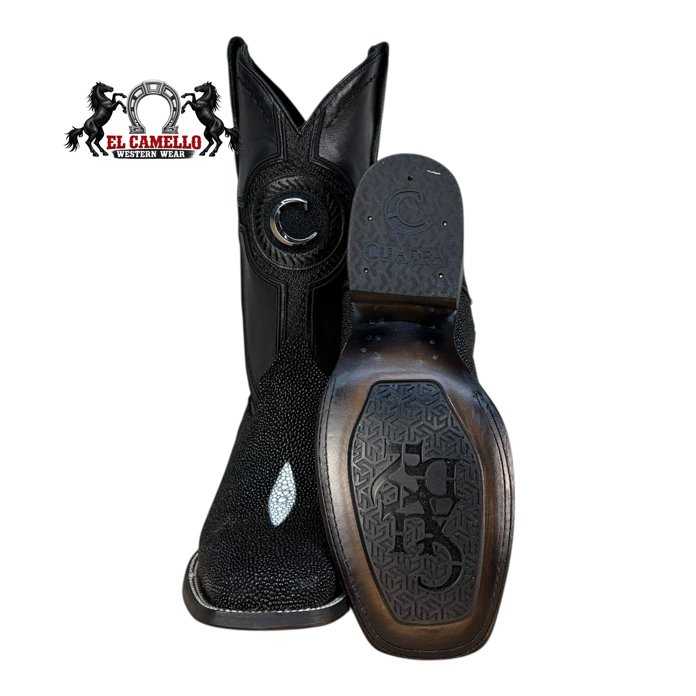 Cuadra Men’s Black Stingray & Leather Western Boots CC221 – Square Toe Exotic