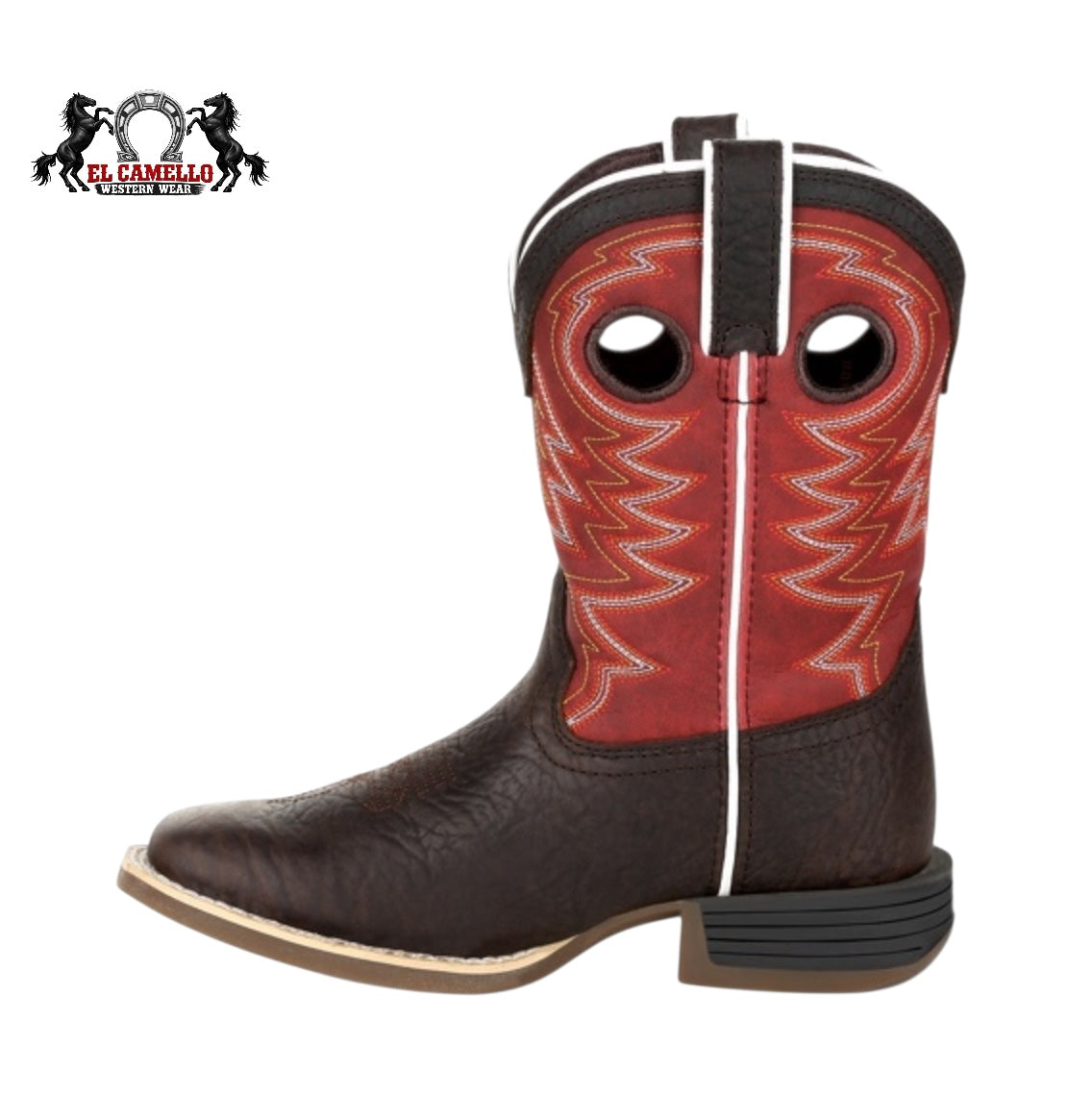 Durango kids Dark Brown & Red Western Work Boot – Dual Shank Durango Rubber Sole DBT0220y