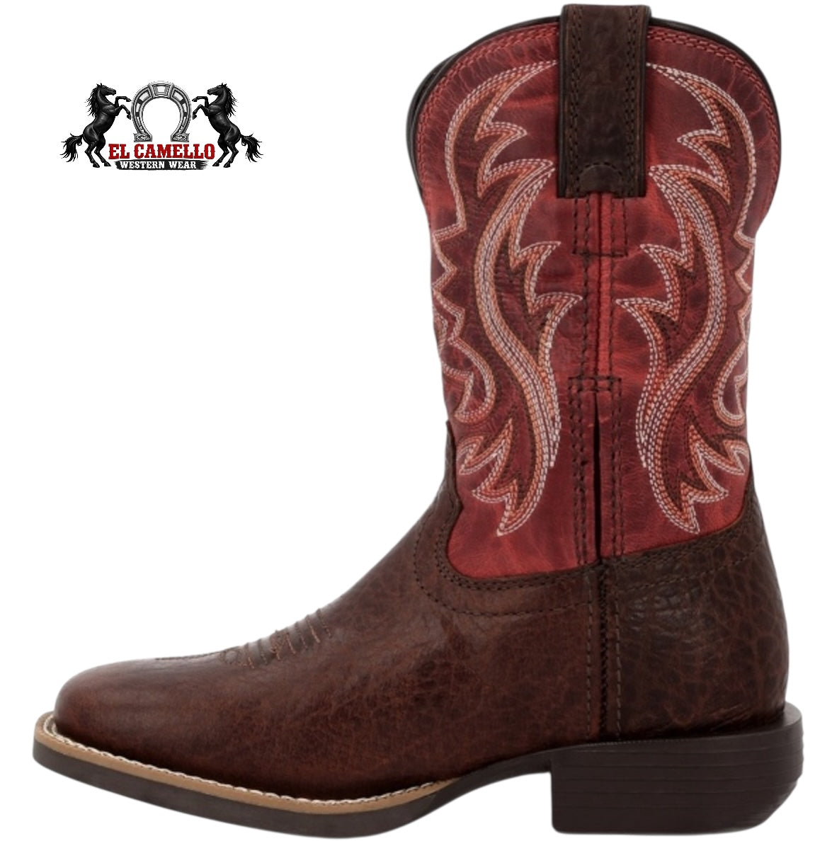 Durango Kids Western Square Toe Boot Dark Brown & Red – Style DBT0251C