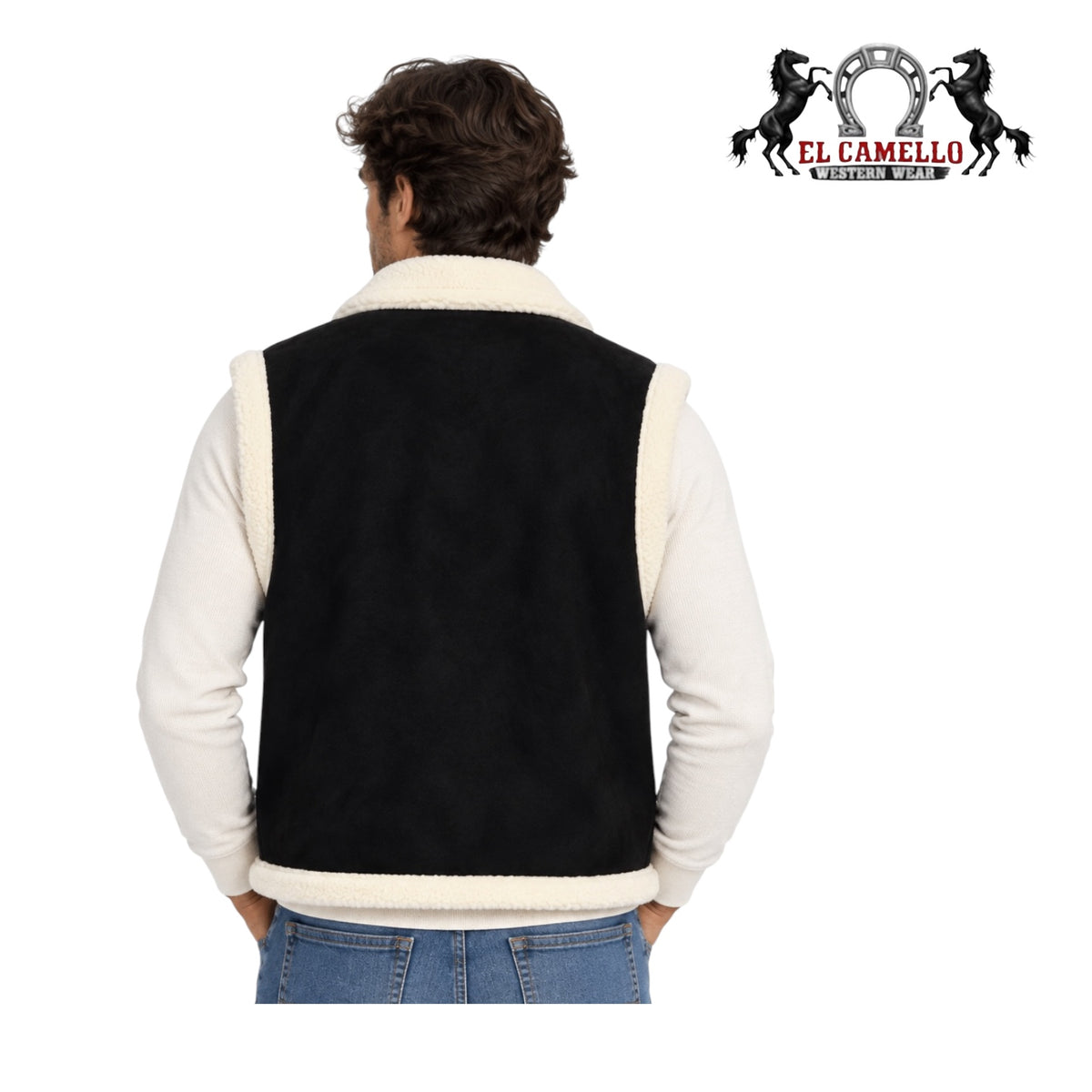 Men’s Black and Cream Sherpa-Lined Western Vest American West