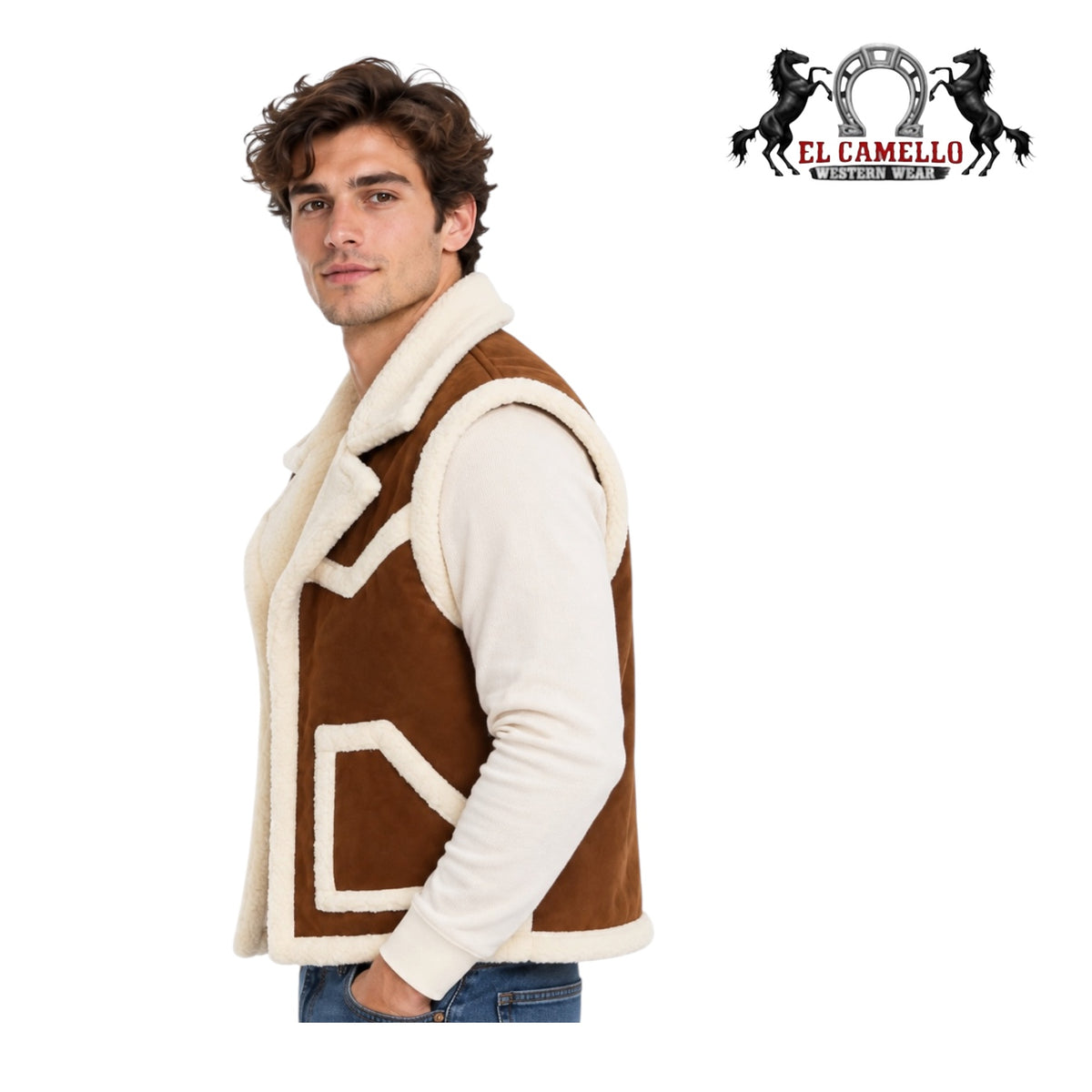 Men’s Cognac Brown and Cream Sherpa-Lined Western Vest American West