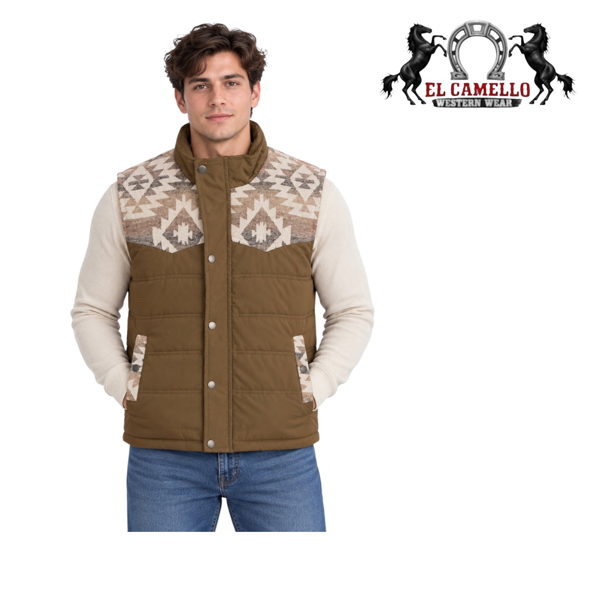 Montero Men’s Brown Aztec Print Quilted Western Vest MT0881