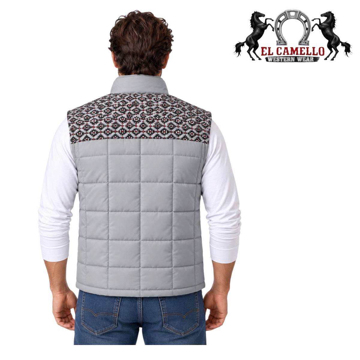 Montero Men’s Gray Quilted Southwestern Print Vest