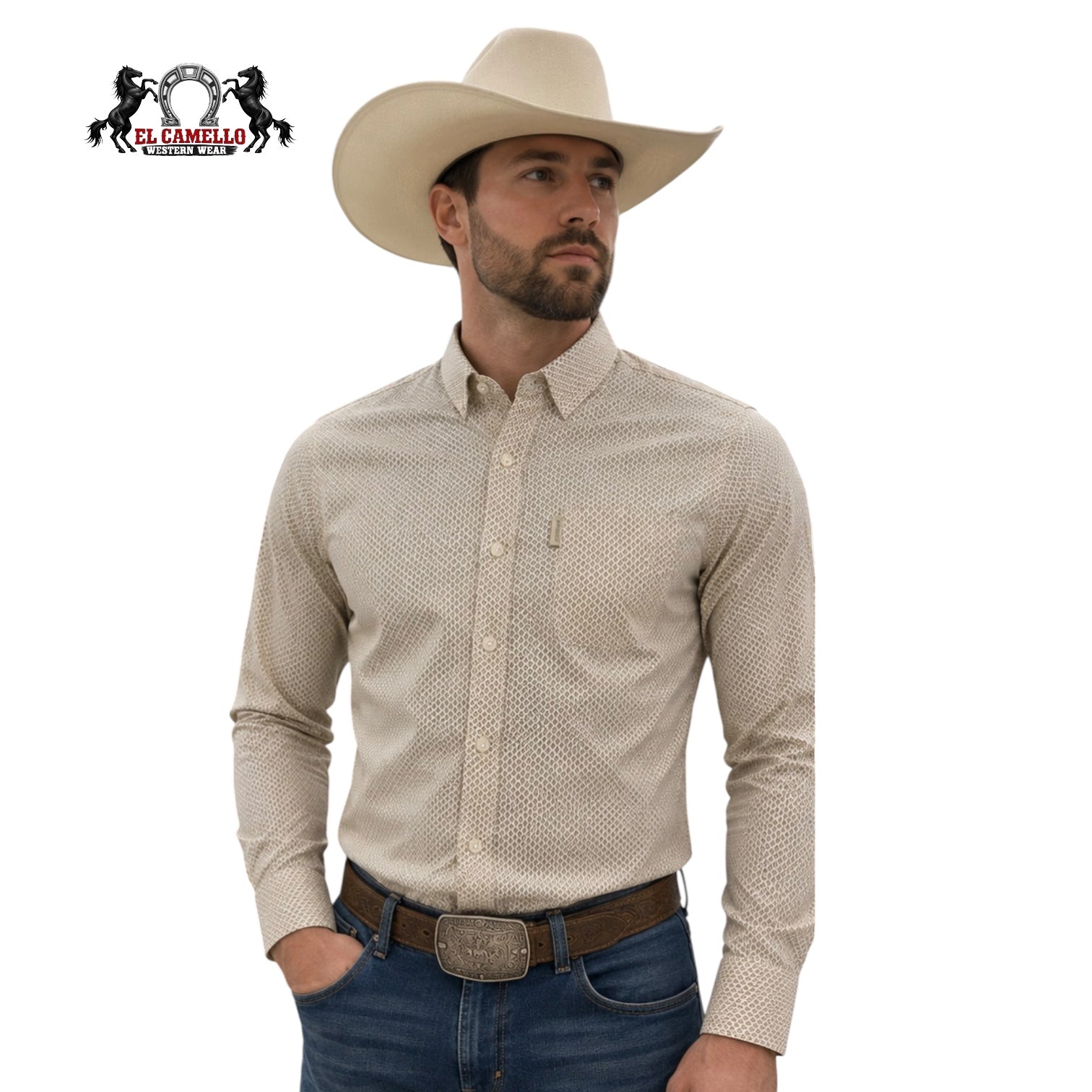 Ariat Men’s White Geo Print Long Sleeve Western Shirt – Style 10079426