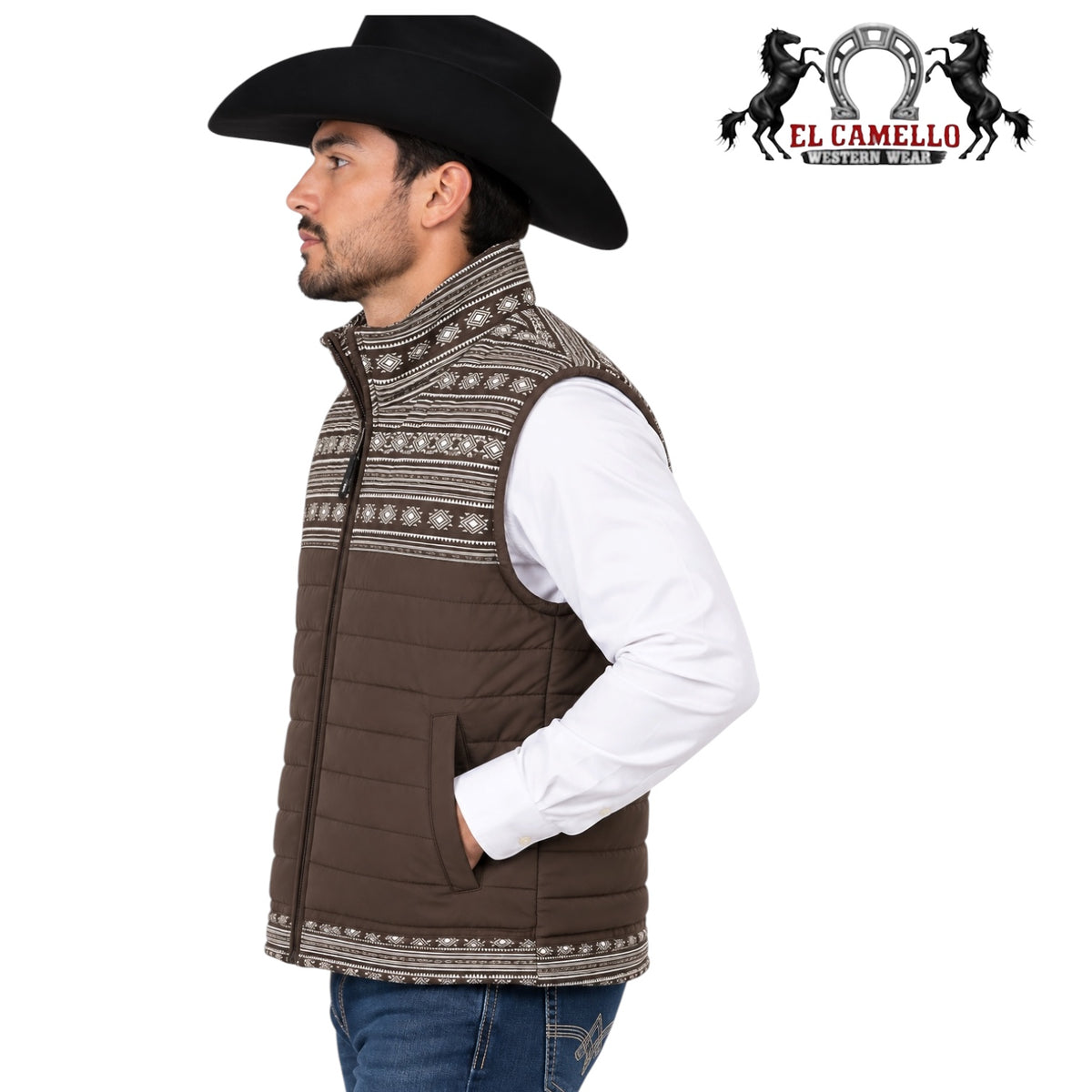 Lamasini Men’s Brown Quilted Southwestern Print Vest LAM6003