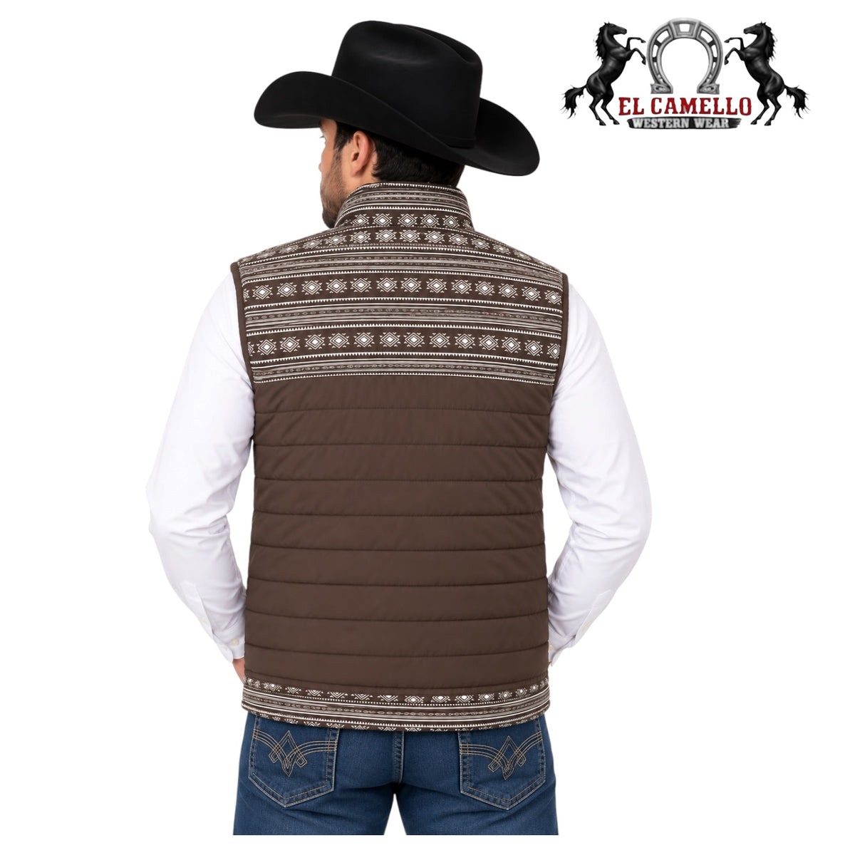 Lamasini Men’s Brown Quilted Southwestern Print Vest LAM6003