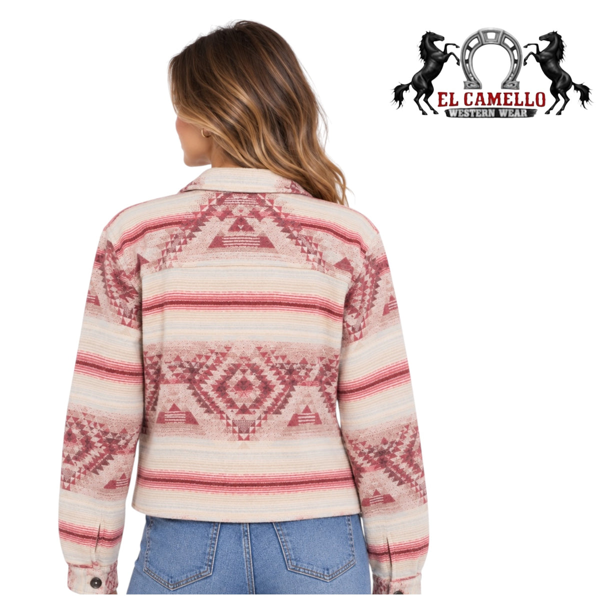 ROCK&ROLL Women’s Dusty Rose and Cream Aztec Print Western Shacket