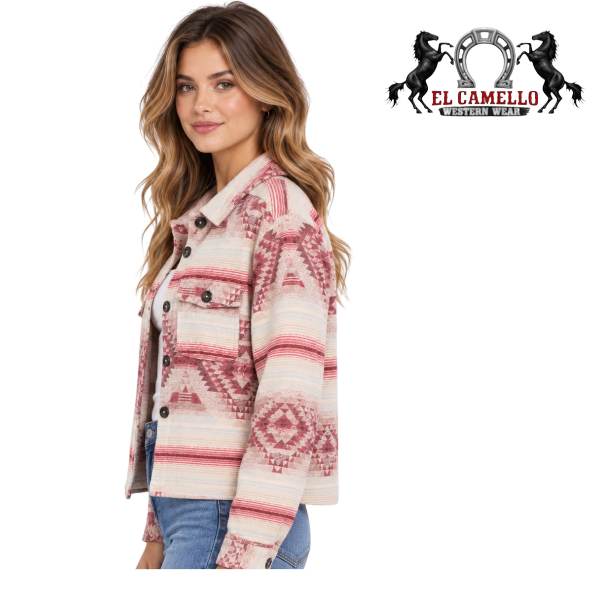 ROCK&ROLL Women’s Dusty Rose and Cream Aztec Print Western Shacket