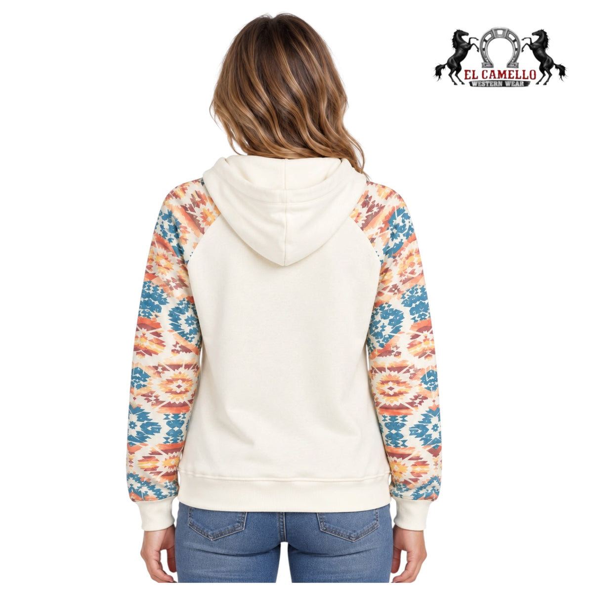 Women’s Cream Multicolor Aztec Print Western Hoodie