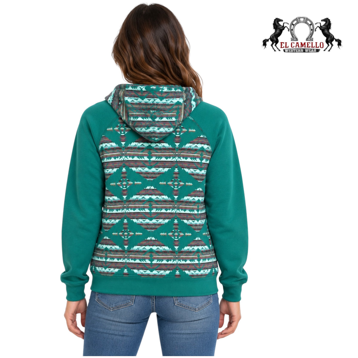Rock&Roll Women’s Turquoise Aztec Print Pullover Western Hoodie