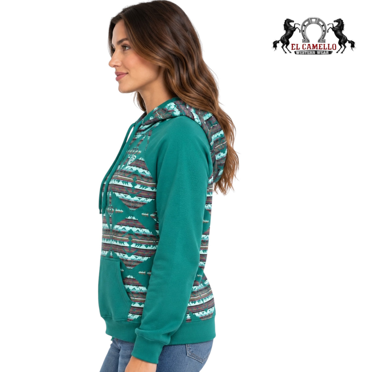 Rock&Roll Women’s Turquoise Aztec Print Pullover Western Hoodie