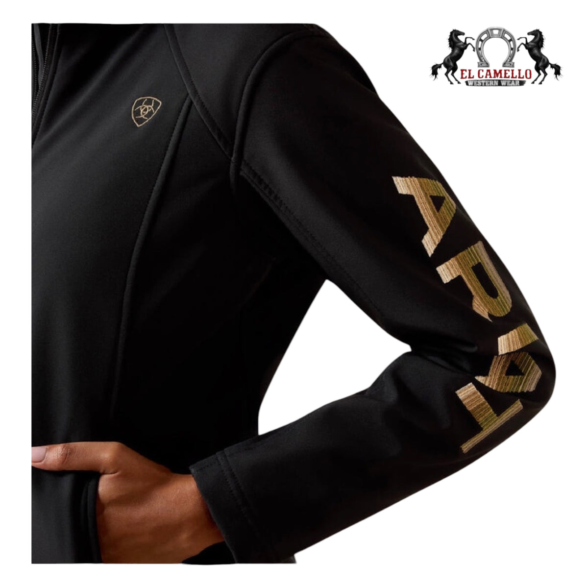 ARIAT WOMEN LOGO SOFTSHELL JKT BLACK/STONEWALL 10079893