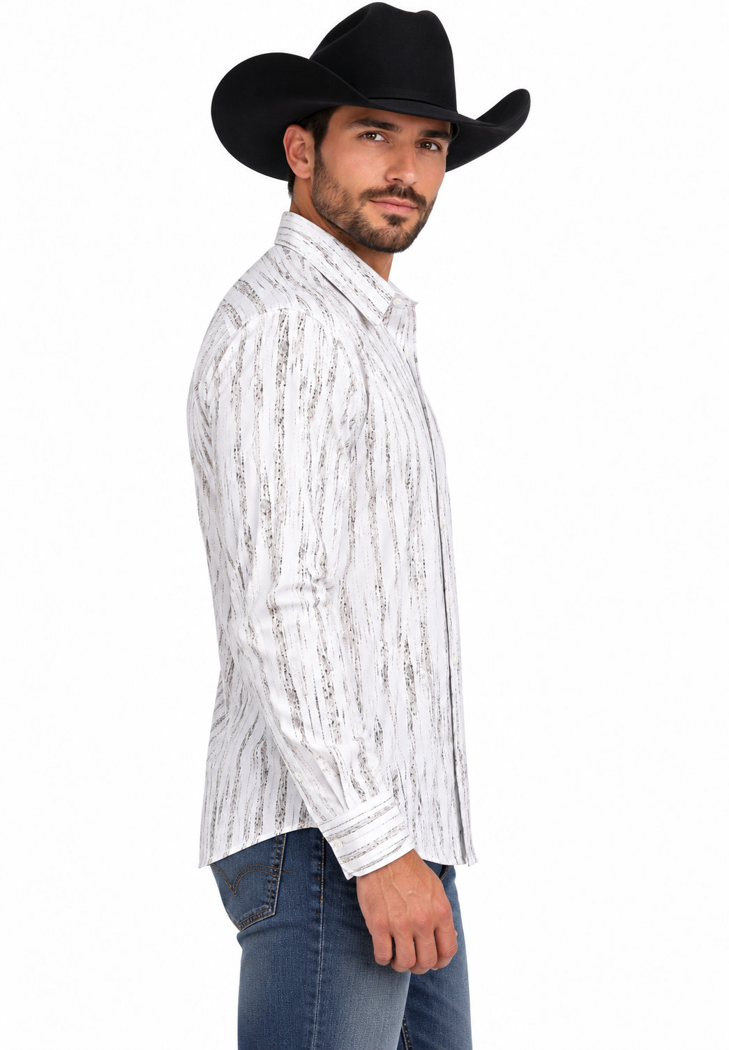 Platini Men’s White Abstract Stripe Long Sleeve Shirt – FPL11489