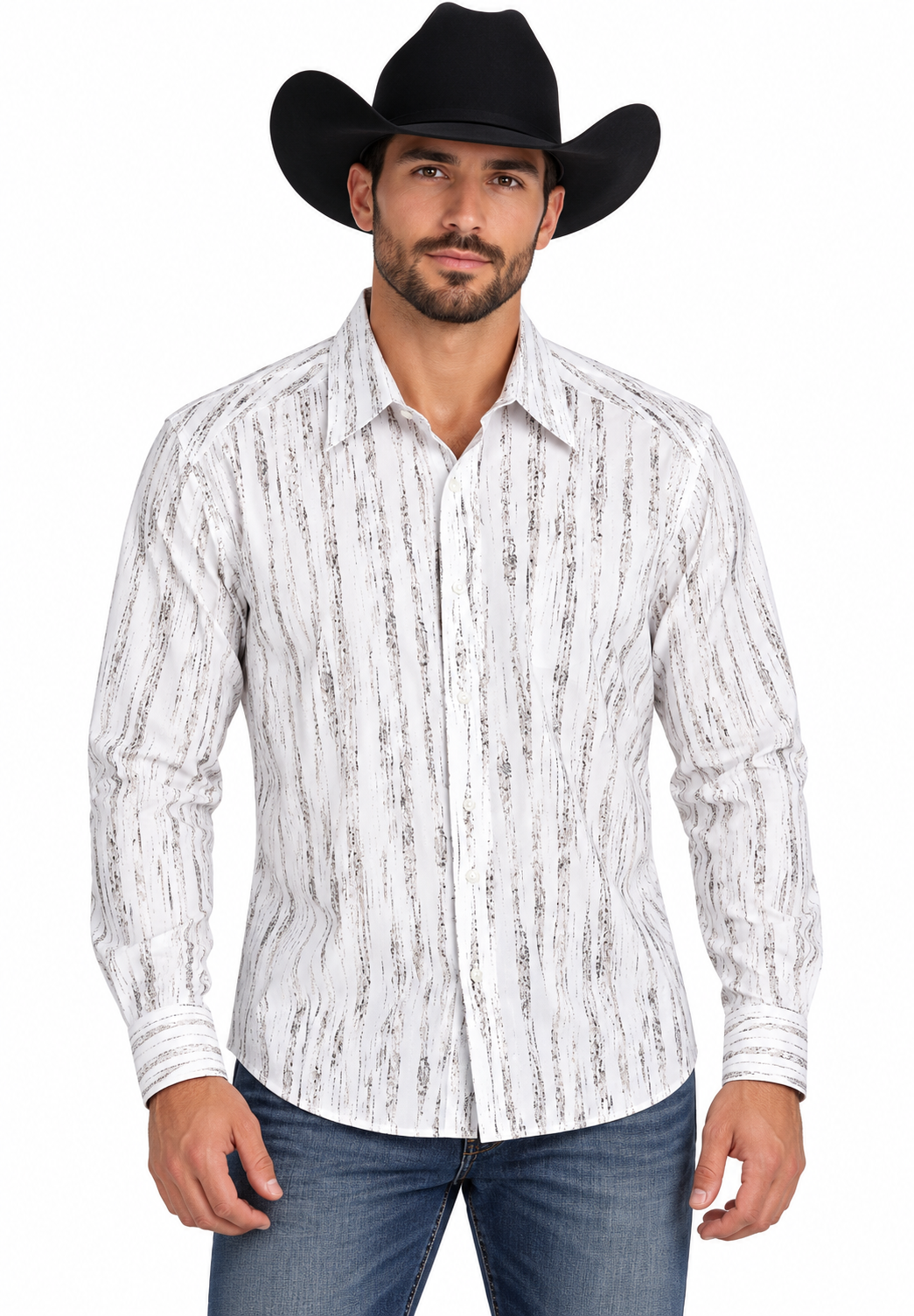 Platini Men’s White Abstract Stripe Long Sleeve Shirt – FPL11489