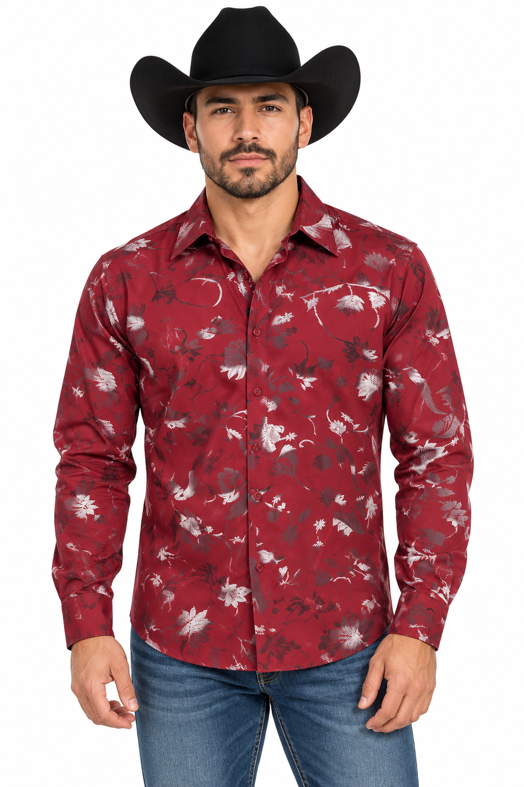 Lamasini Men’s Red Floral Long-Sleeve Shirt
