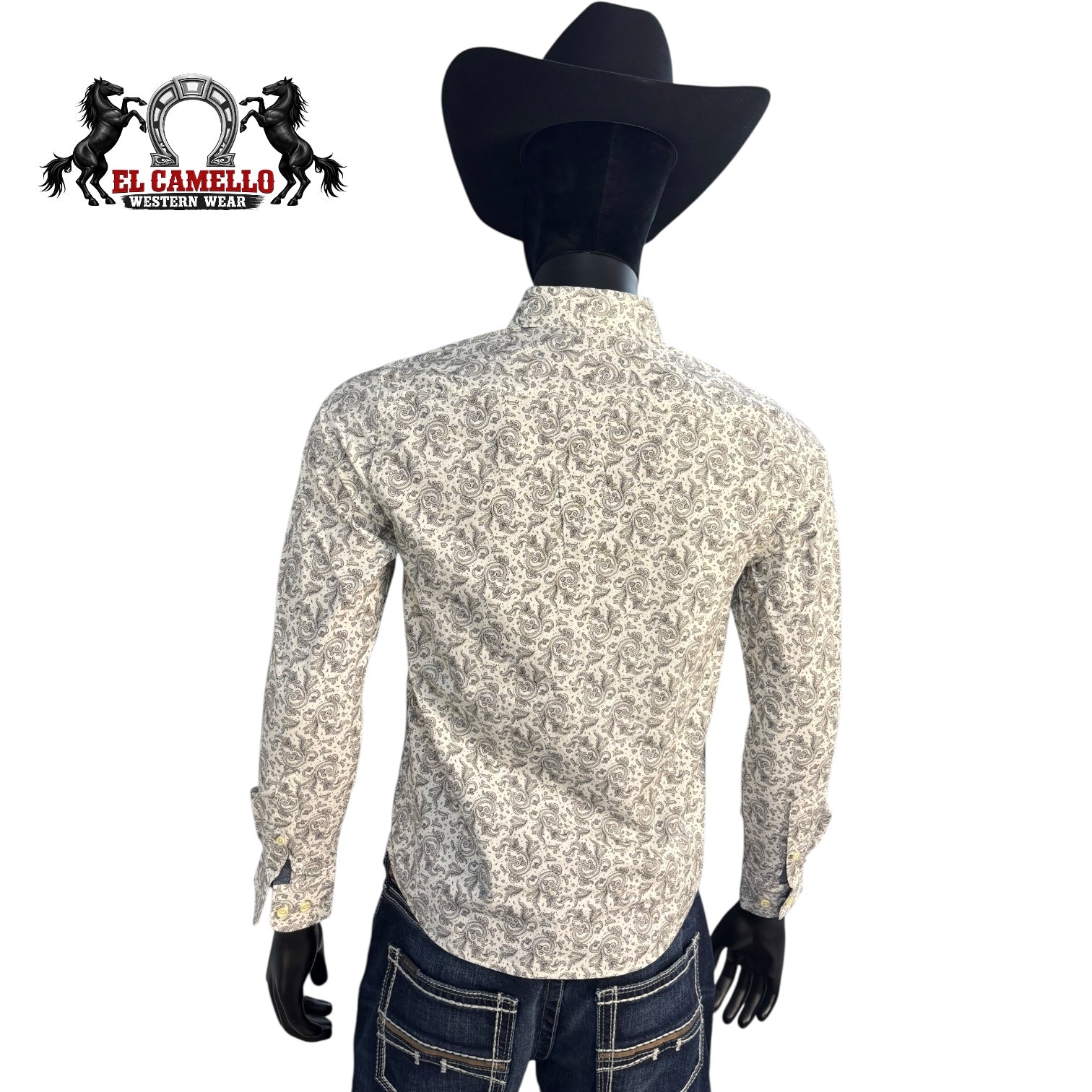 Ariat Men’s Long Sleeve Button-Down Shirt – White & Black Paisley Print – Modern Fit