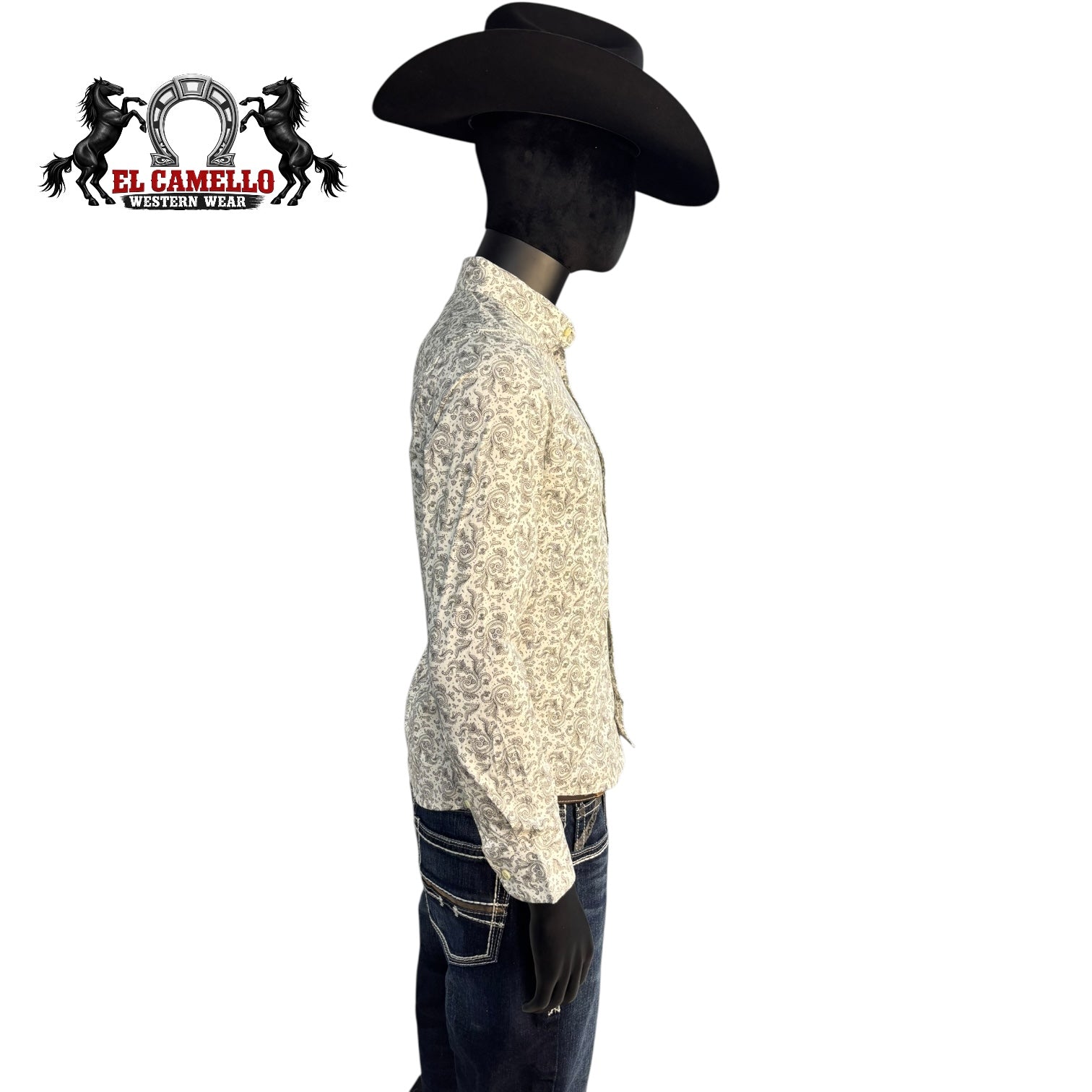 Ariat Men’s Long Sleeve Button-Down Shirt – White & Black Paisley Print – Modern Fit