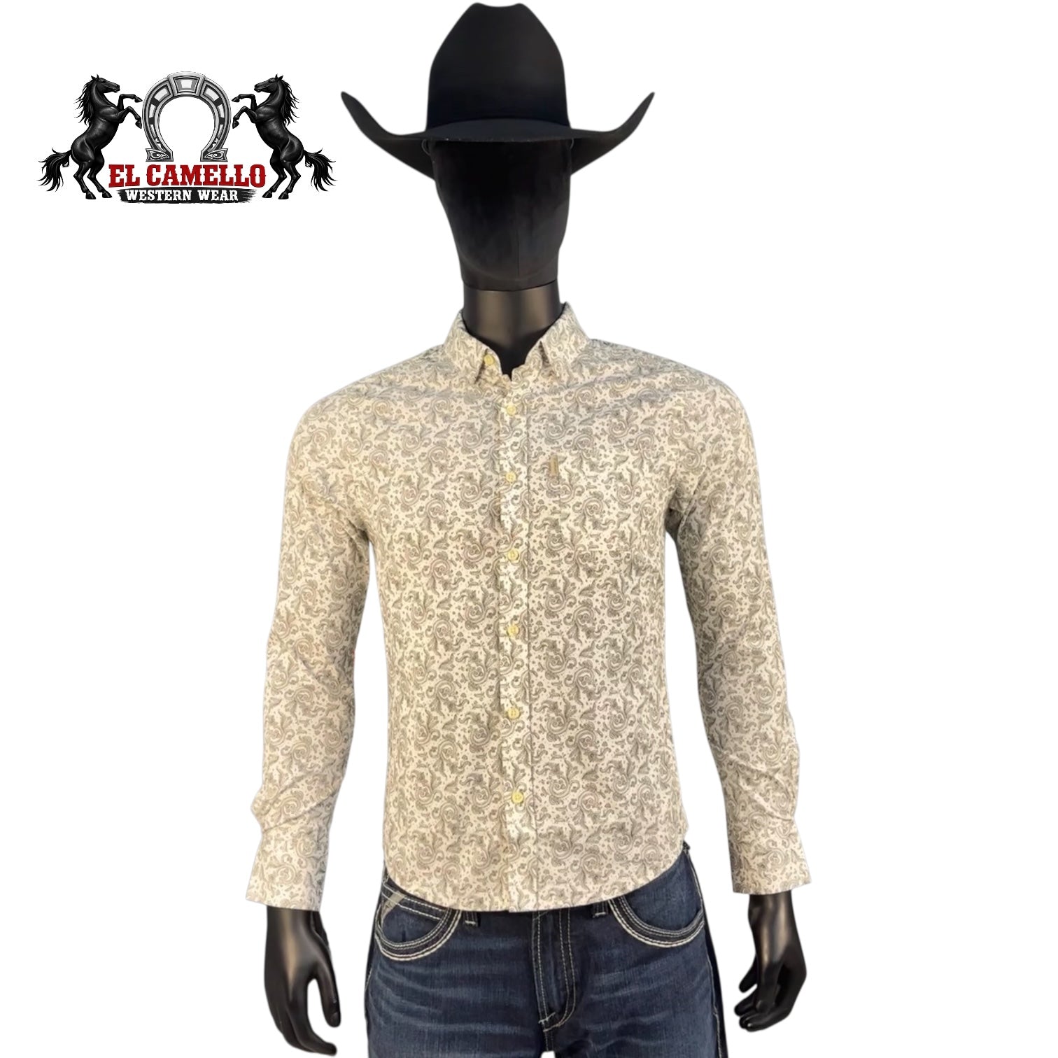 Ariat Men’s Long Sleeve Button-Down Shirt – White & Black Paisley Print – Modern Fit
