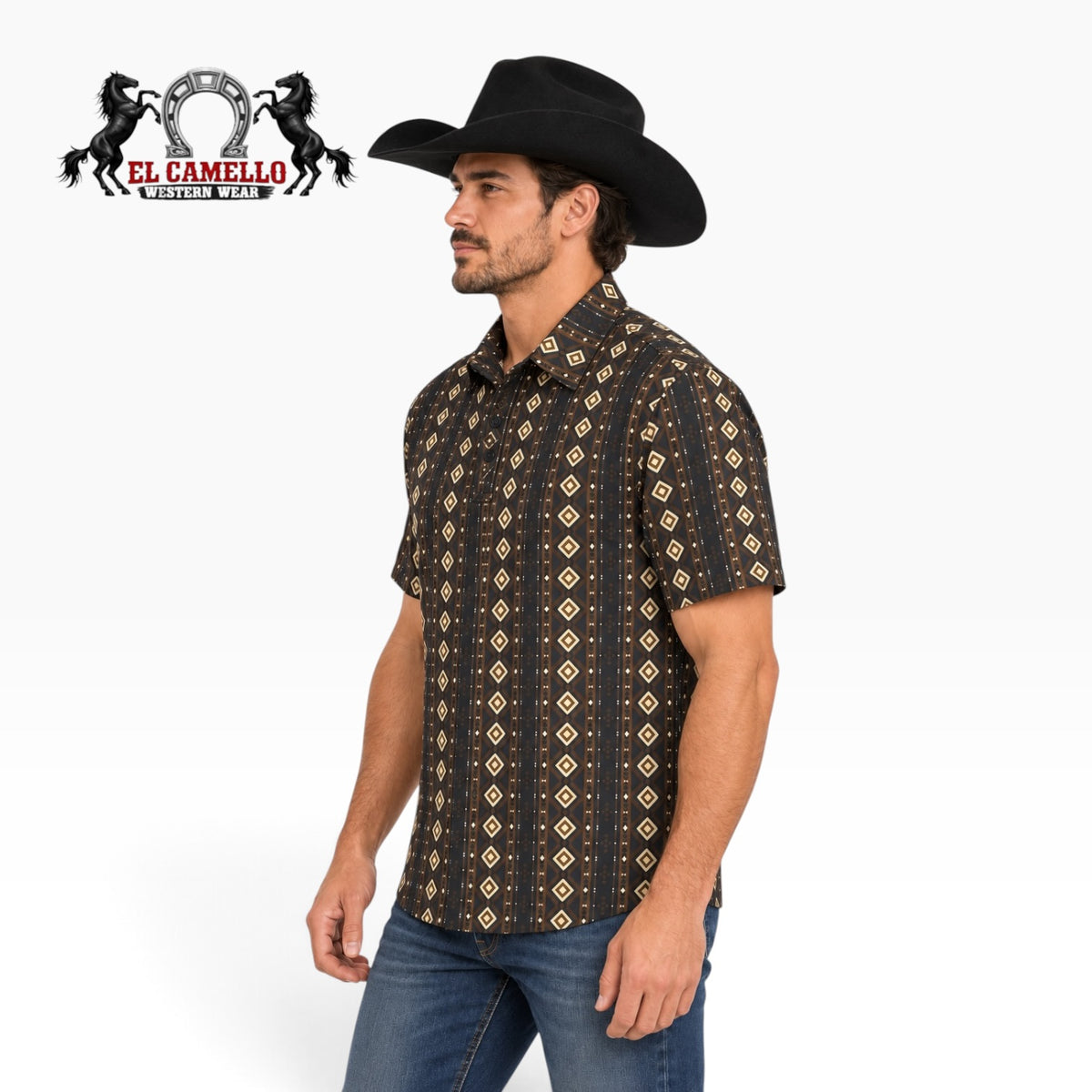 Platini Men’s Black & Brown Geometric T-Shirt – PGP11439