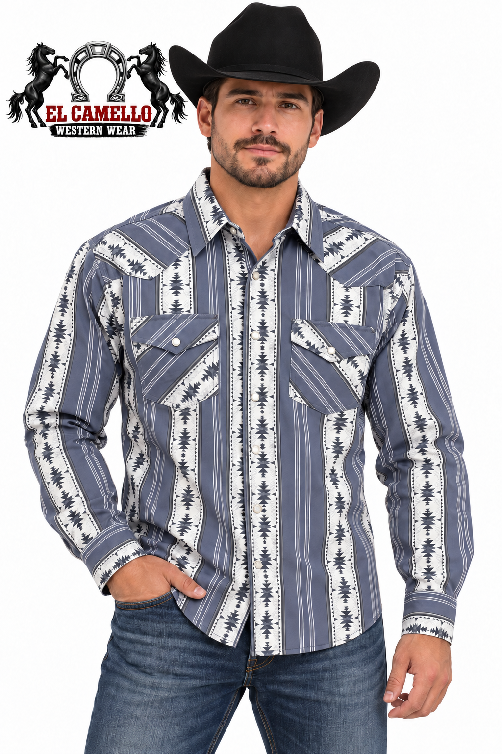 American West Men’s Slate Blue Southwestern Snap Shirt – No. 141MSF/25