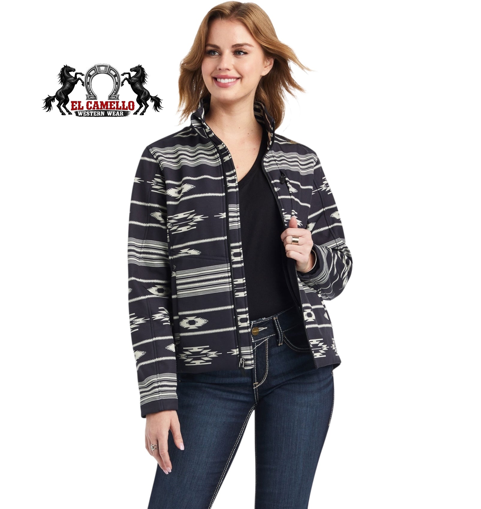 Ariat Women’s Black Aztec Softshell Jacket – Full Zip Western Performance Jacket
10042135