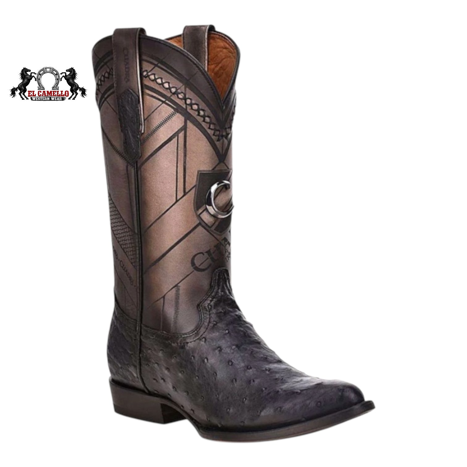 Cuadra Men’s Ostrich Leather Western Boots – Brown Exotic Square Toe Cowboy Boots CU784