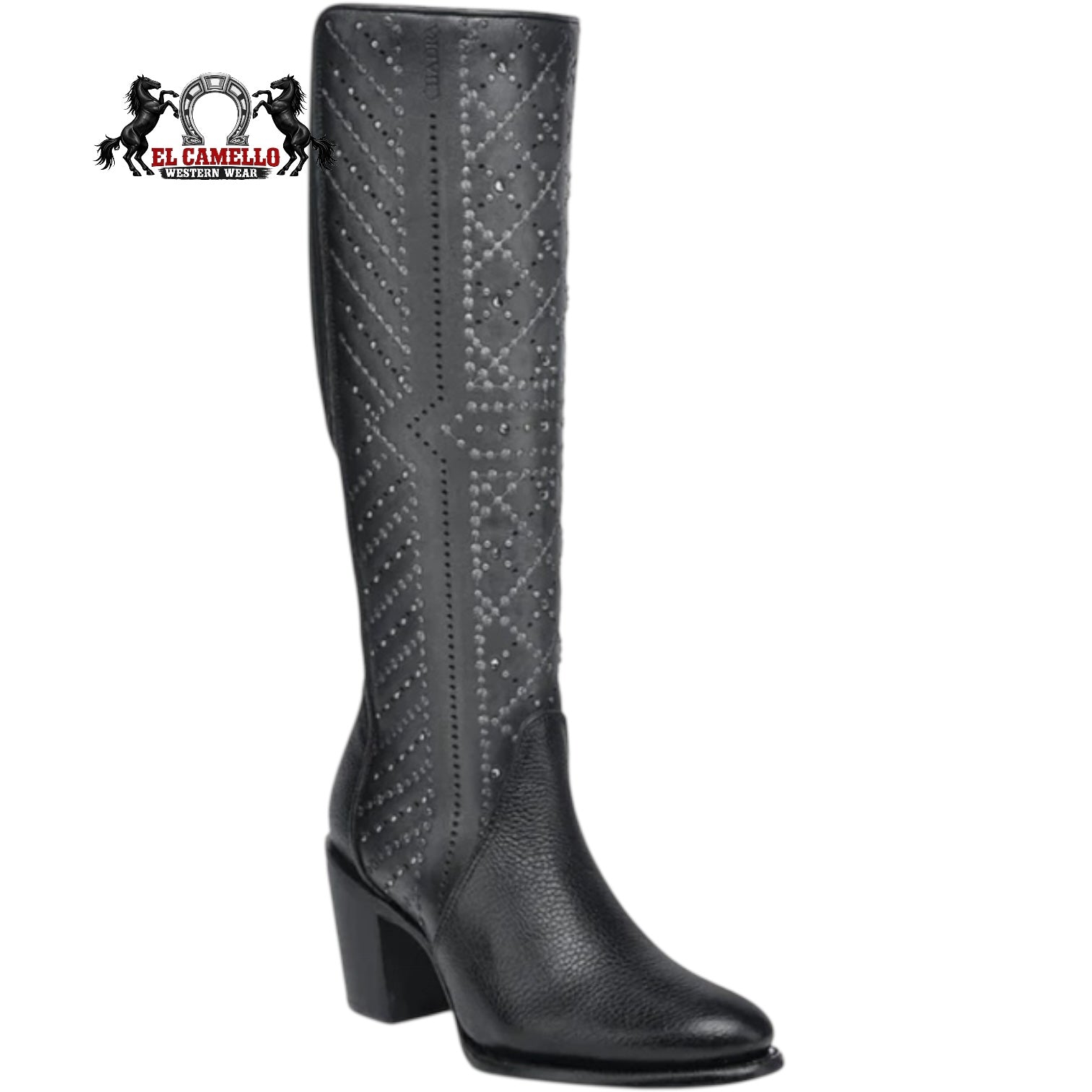 Cuadra Women’s Black Leather Tall Western Boots – Studded Design Cowboy Boots CC257
