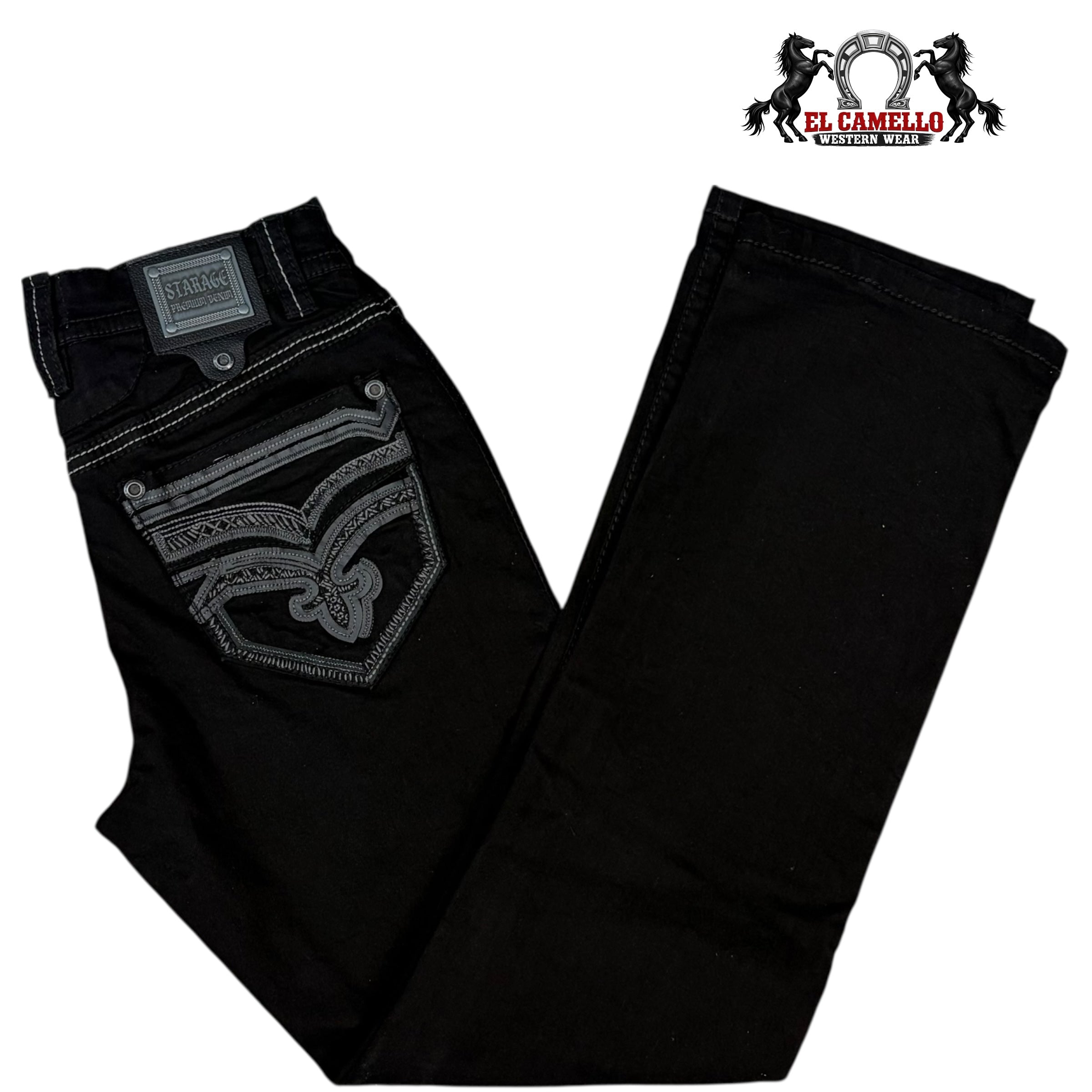 Star-Age Men’s Black Denim Jeans SA-033 – Western Style Embroidered Pocket