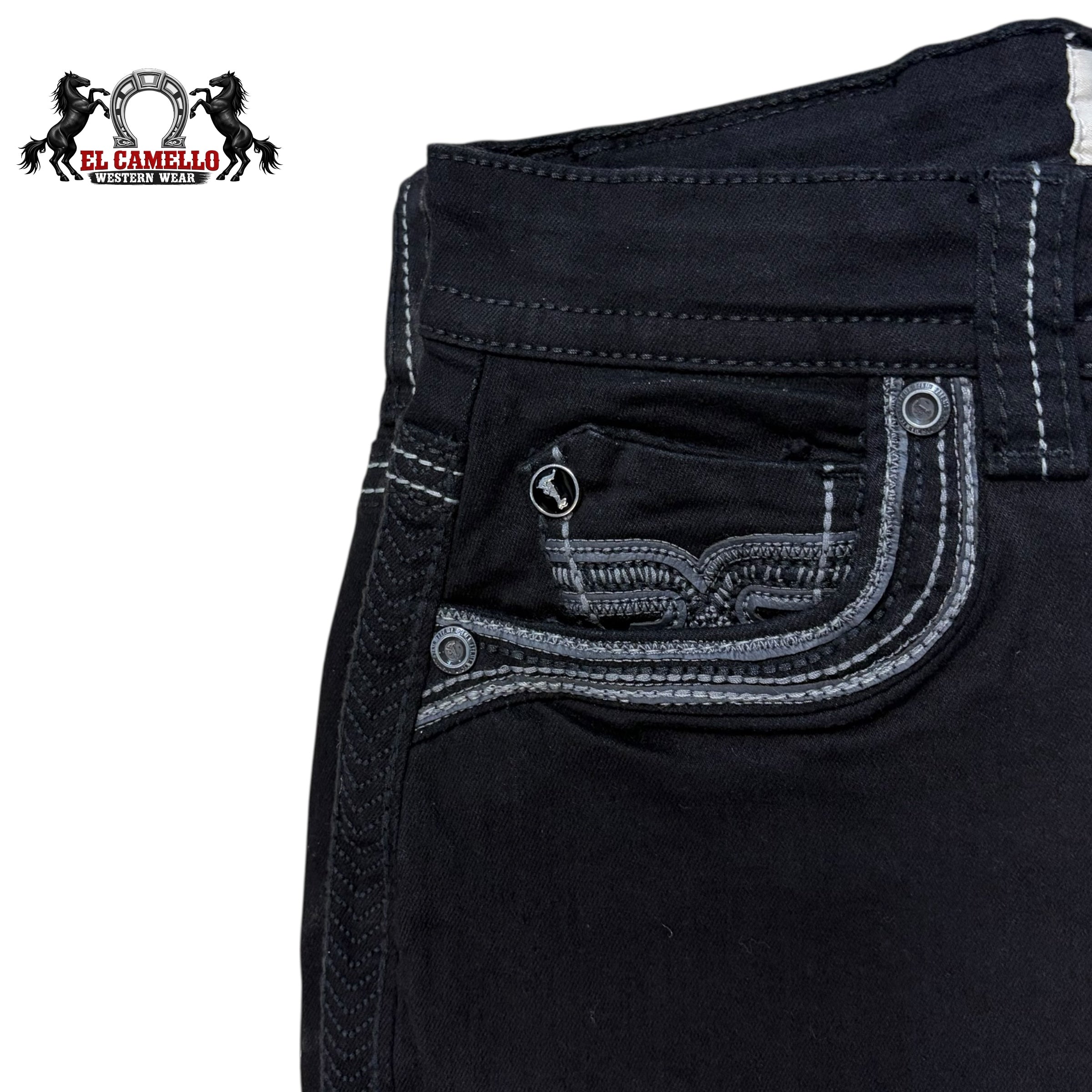 Star-Age Men’s Black Denim Jeans SA-033 – Western Style Embroidered Pocket